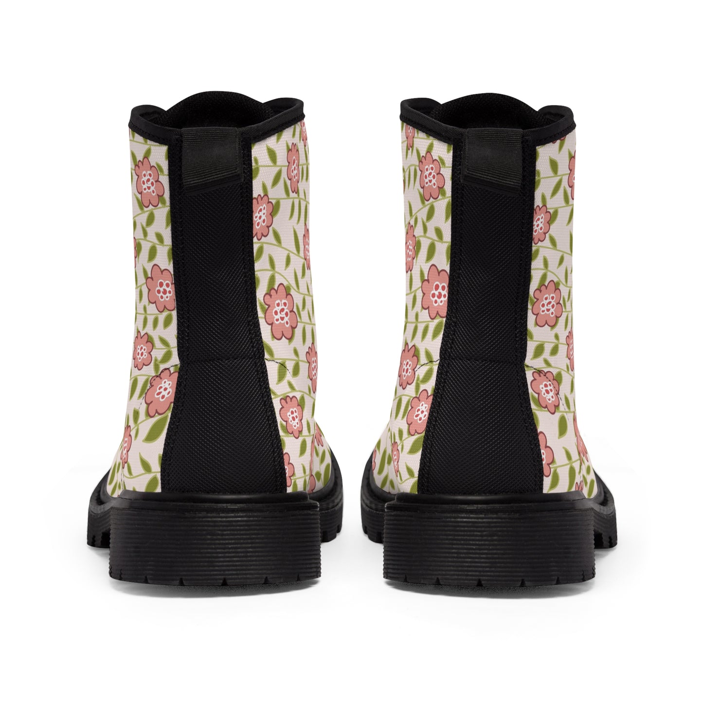 Coral flower vine on Cream Women's Canvas Boots