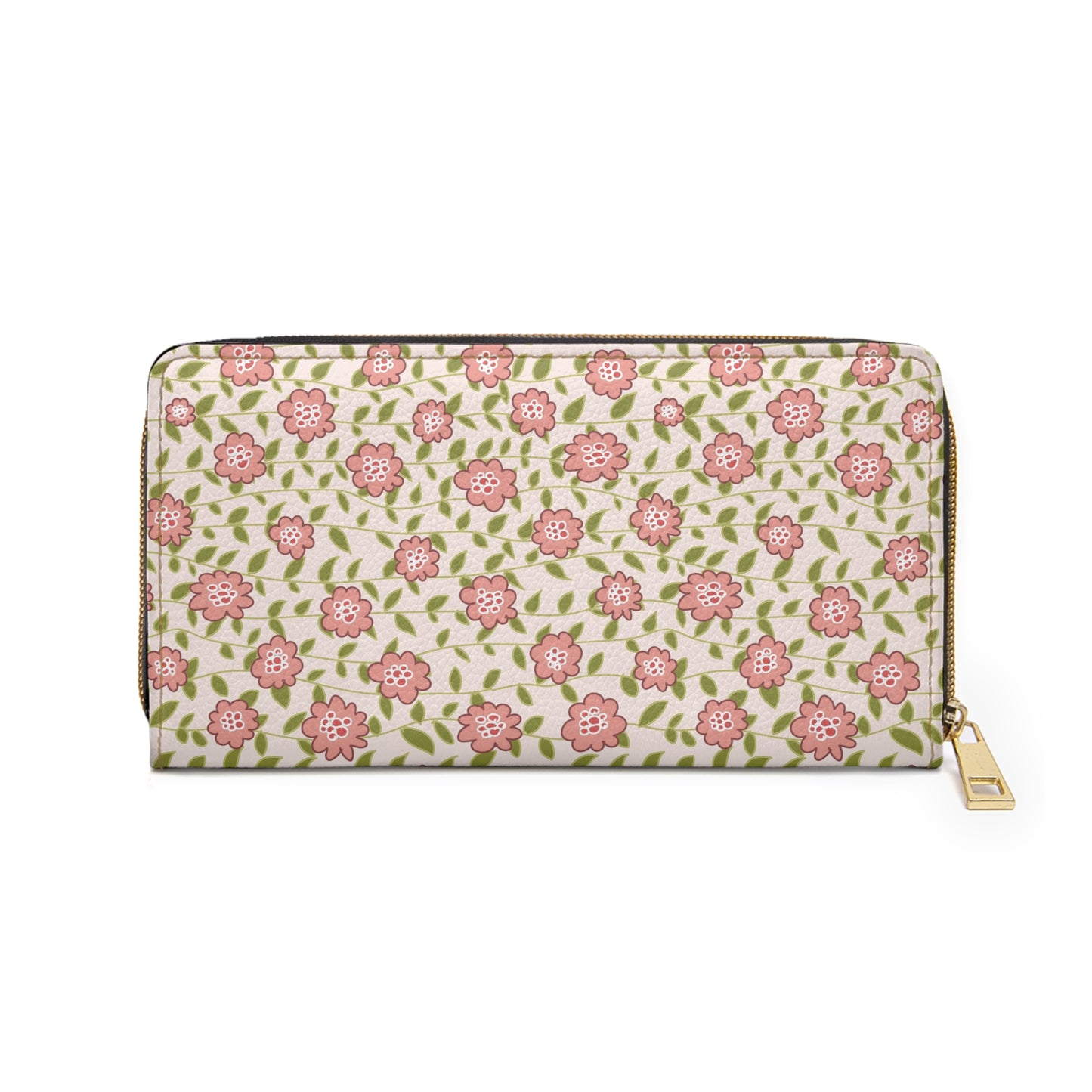 Coral Flowers on Cream Zipper Wallet