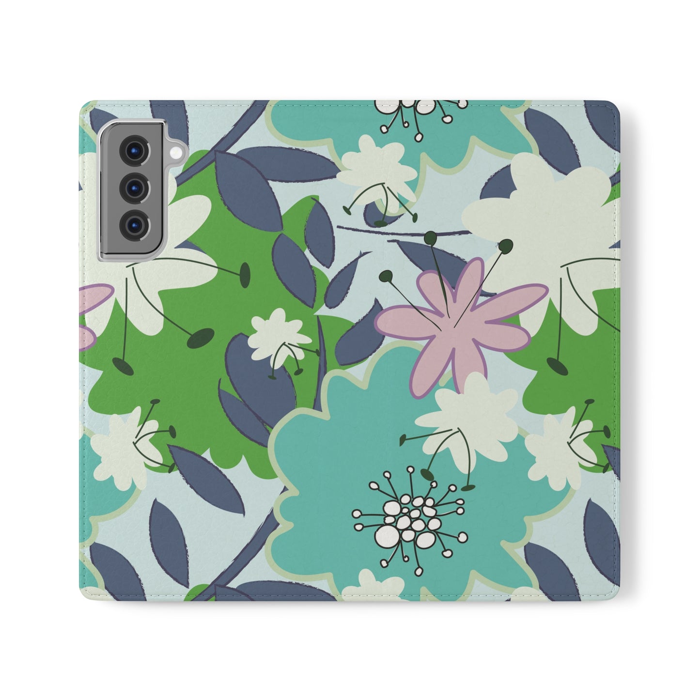 Mid Mod Floral in Blue and Green Flip Cases for Samsung