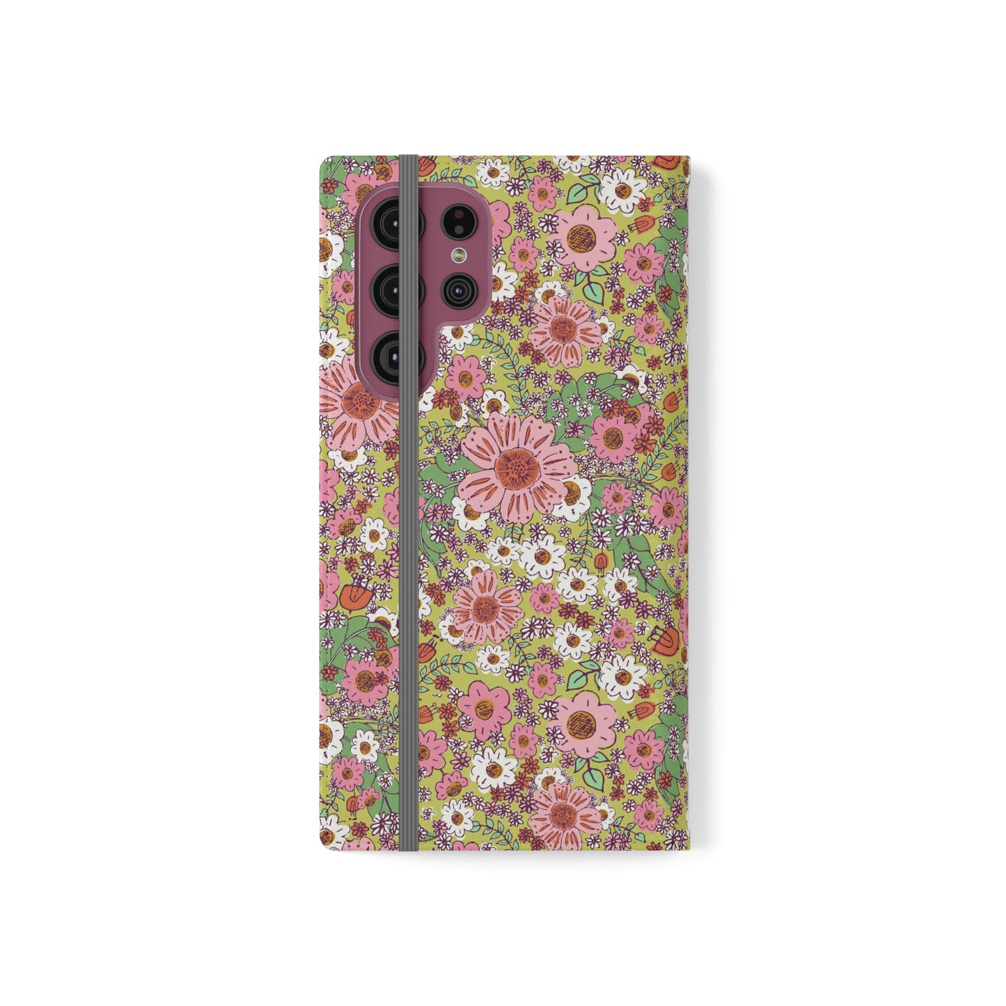 Cheerful Watercolor Flowers on Bright Green Flip Cases for Samsung