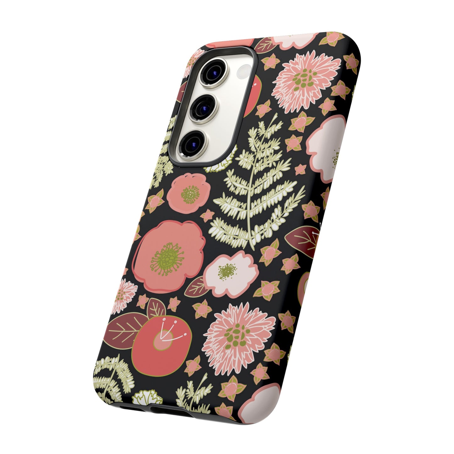 Coral Flowers on Black Tough Cases for Samsung