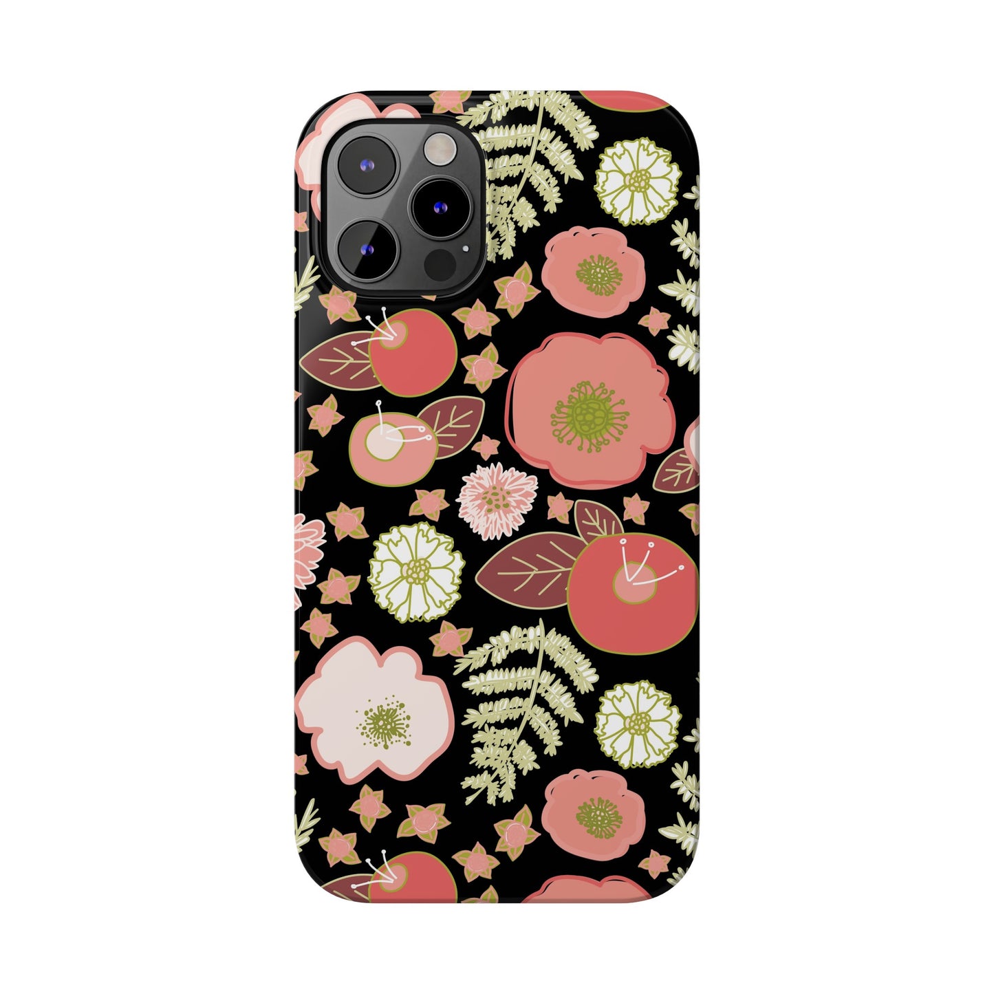 Coral Flowers on Black Slim Phone Cases