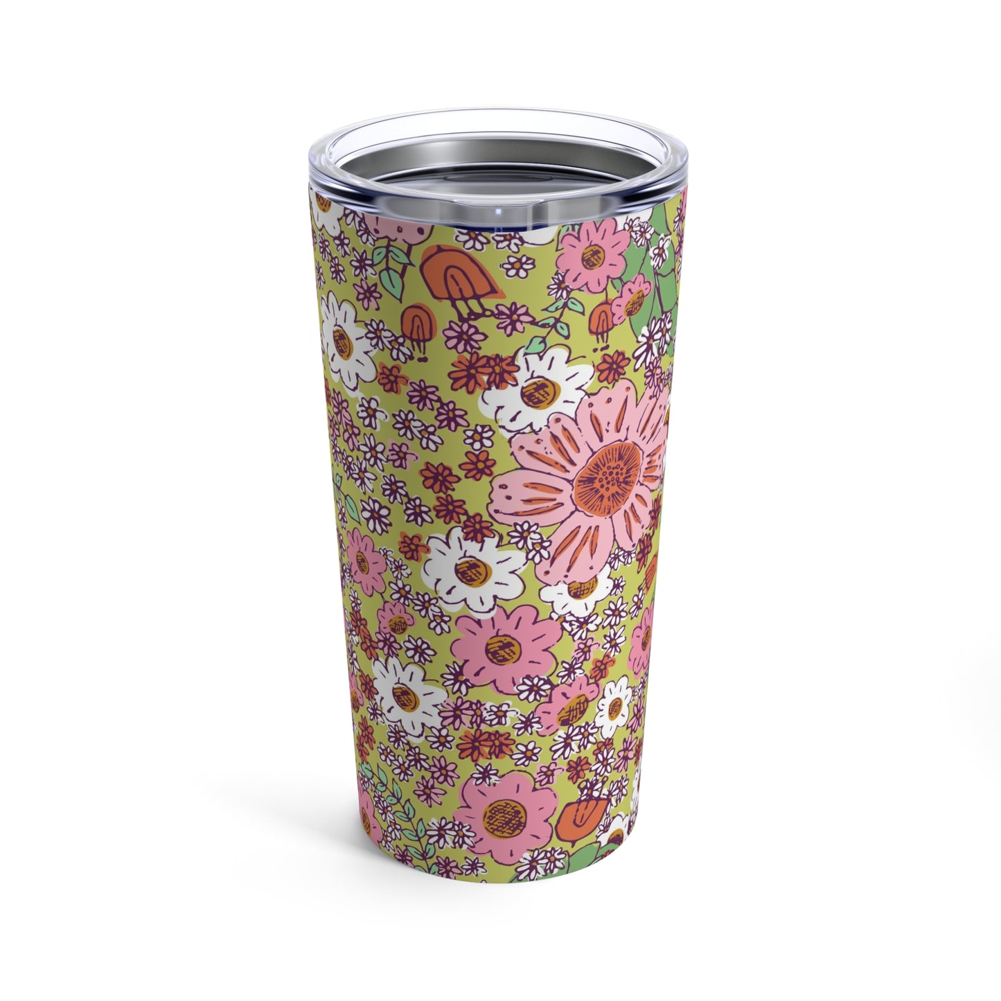 Cheerful Watercolor Flowers on Bright Green Tumbler 20oz