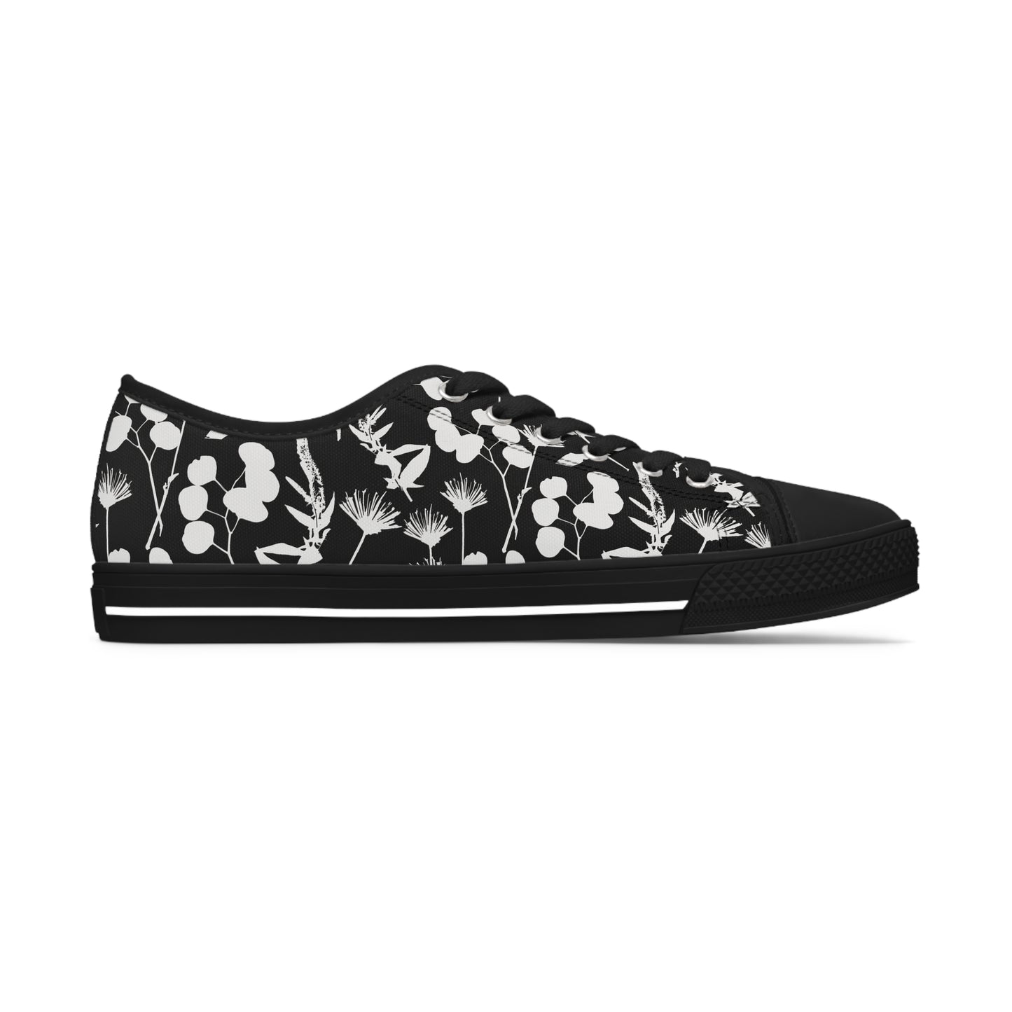 Black and White Floral Women's Low Top Sneakers