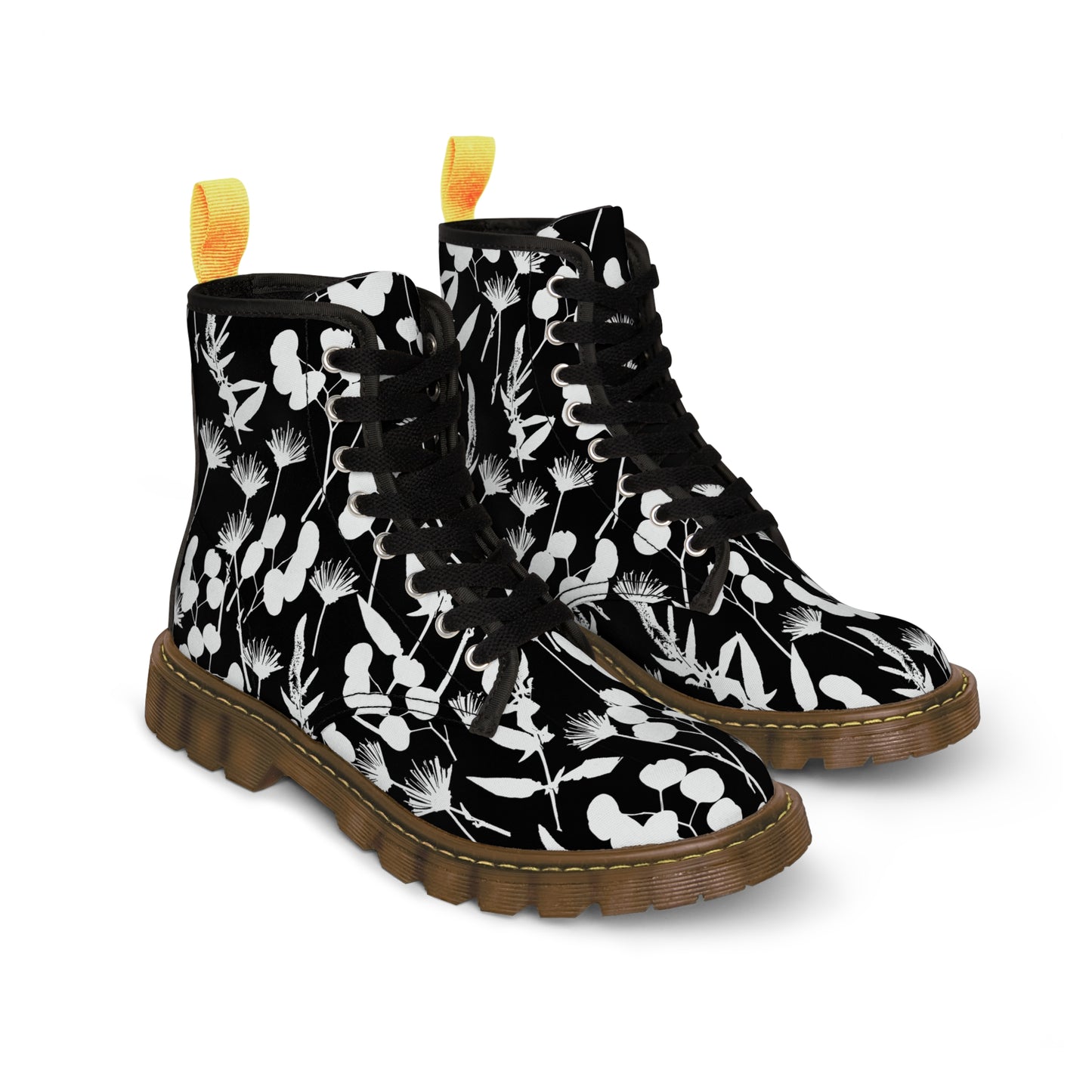 Black and White Floral Women's Canvas Boots