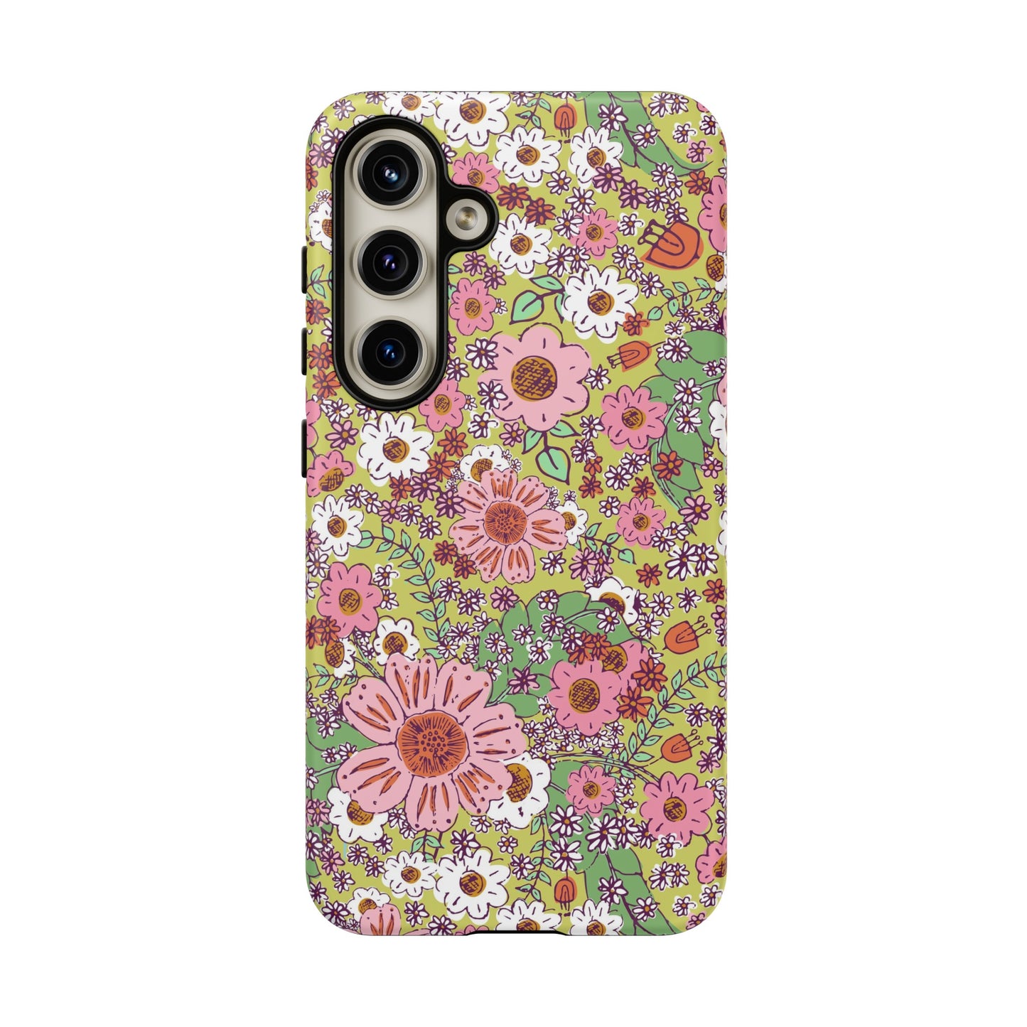 Cheerful Watercolor Flowers on Bright Green Tough Cases for Google Pixel