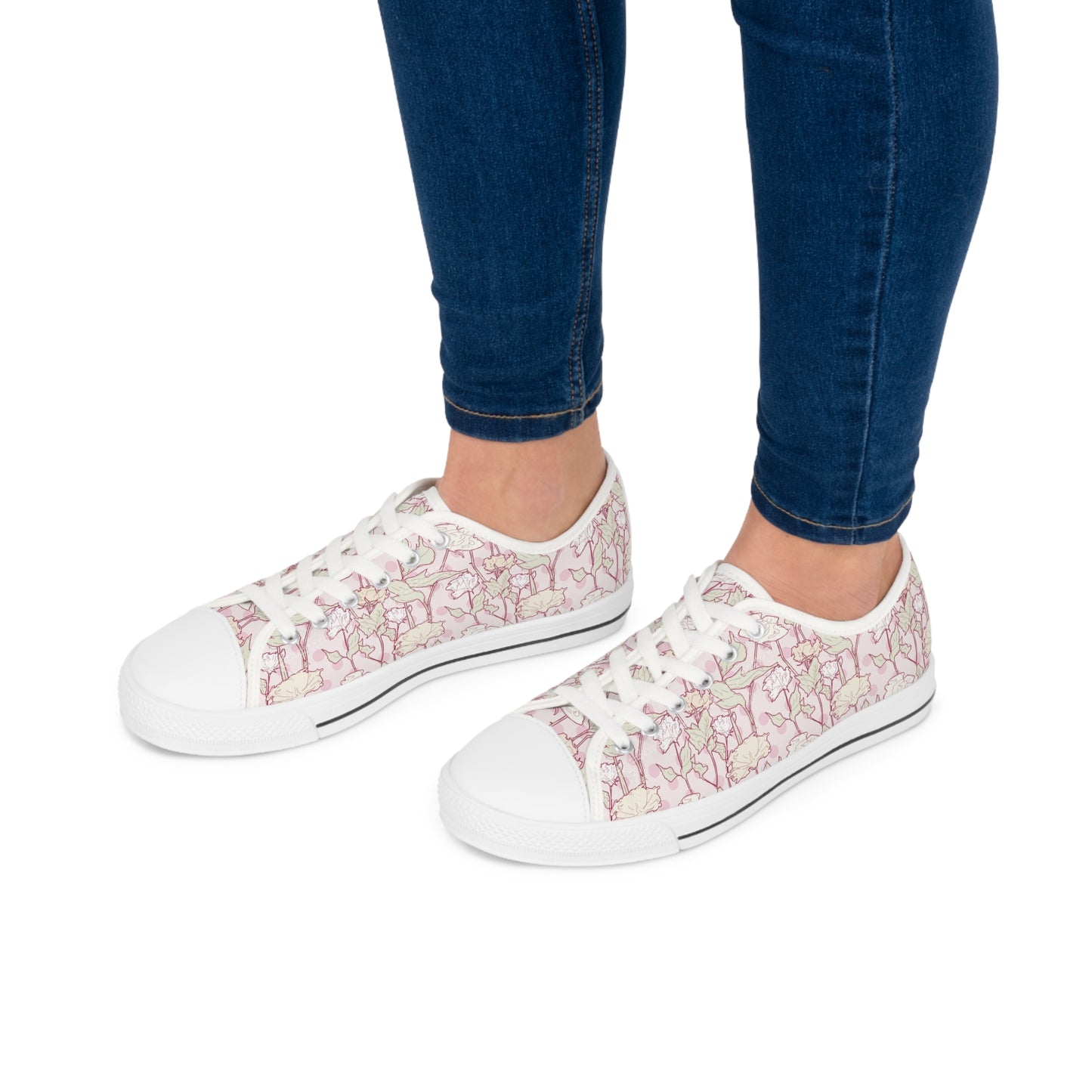 Roses and Dots in Pink Women's Low Top Sneakers