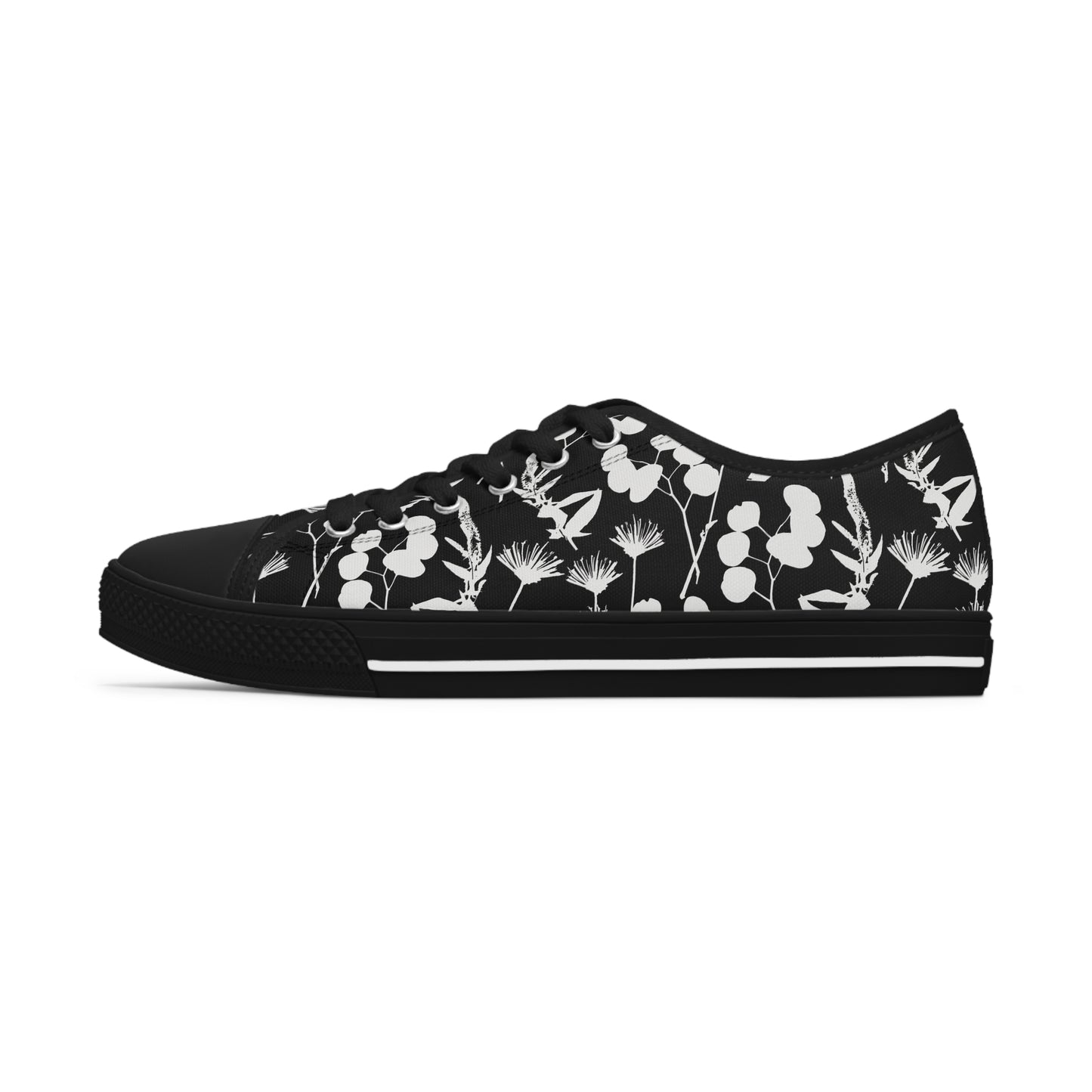 Black and White Floral Women's Low Top Sneakers