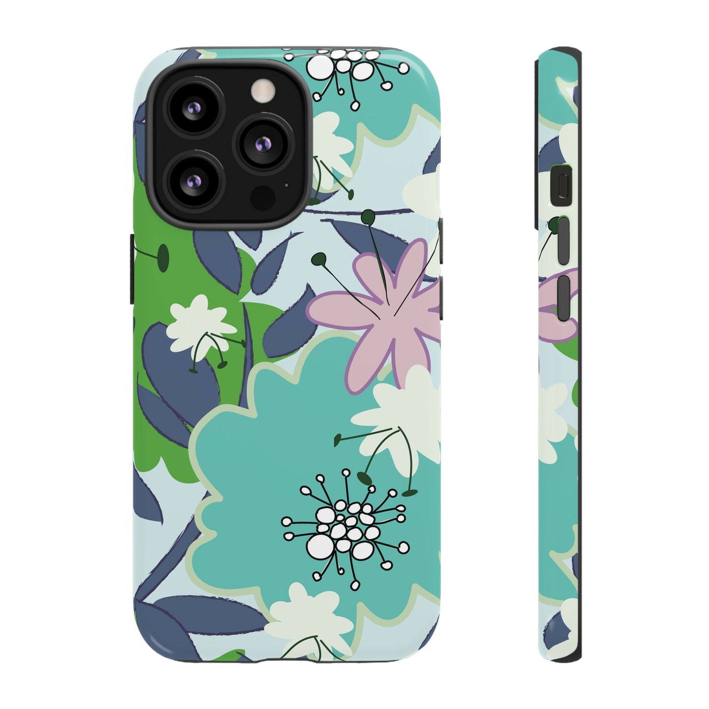 Mid Mod Floral in Blue and Green Tough Cases