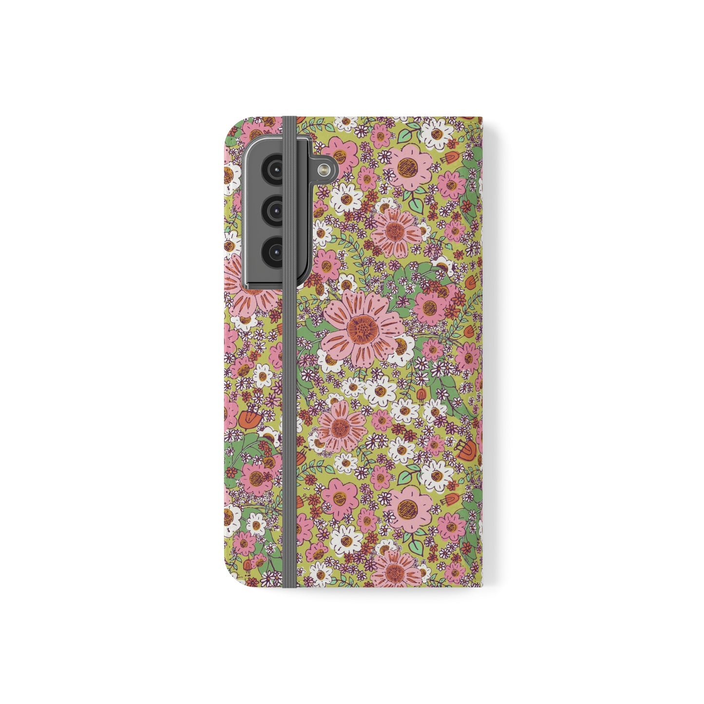 Cheerful Watercolor Flowers on Bright Green Flip Cases for Samsung