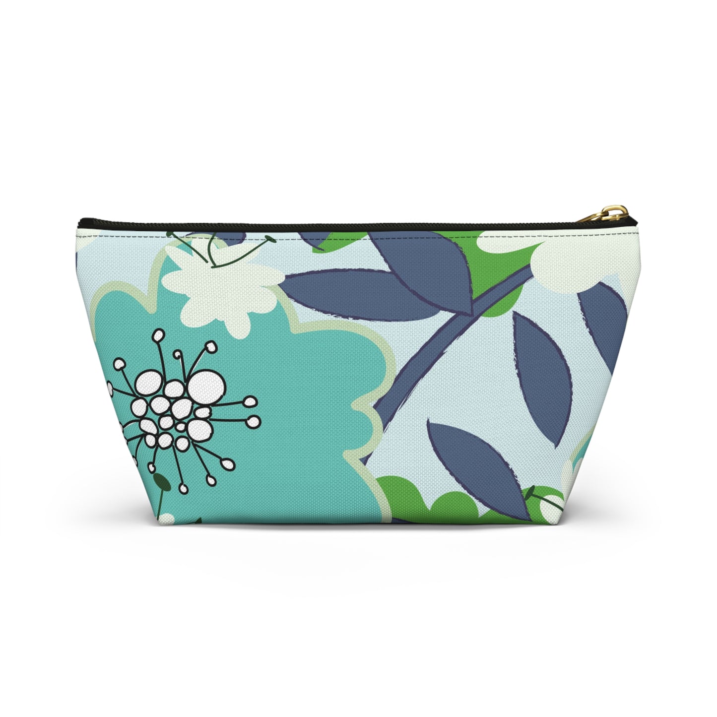 Mid Mod Floral Blue and Green Accessory Pouch w T-bottom