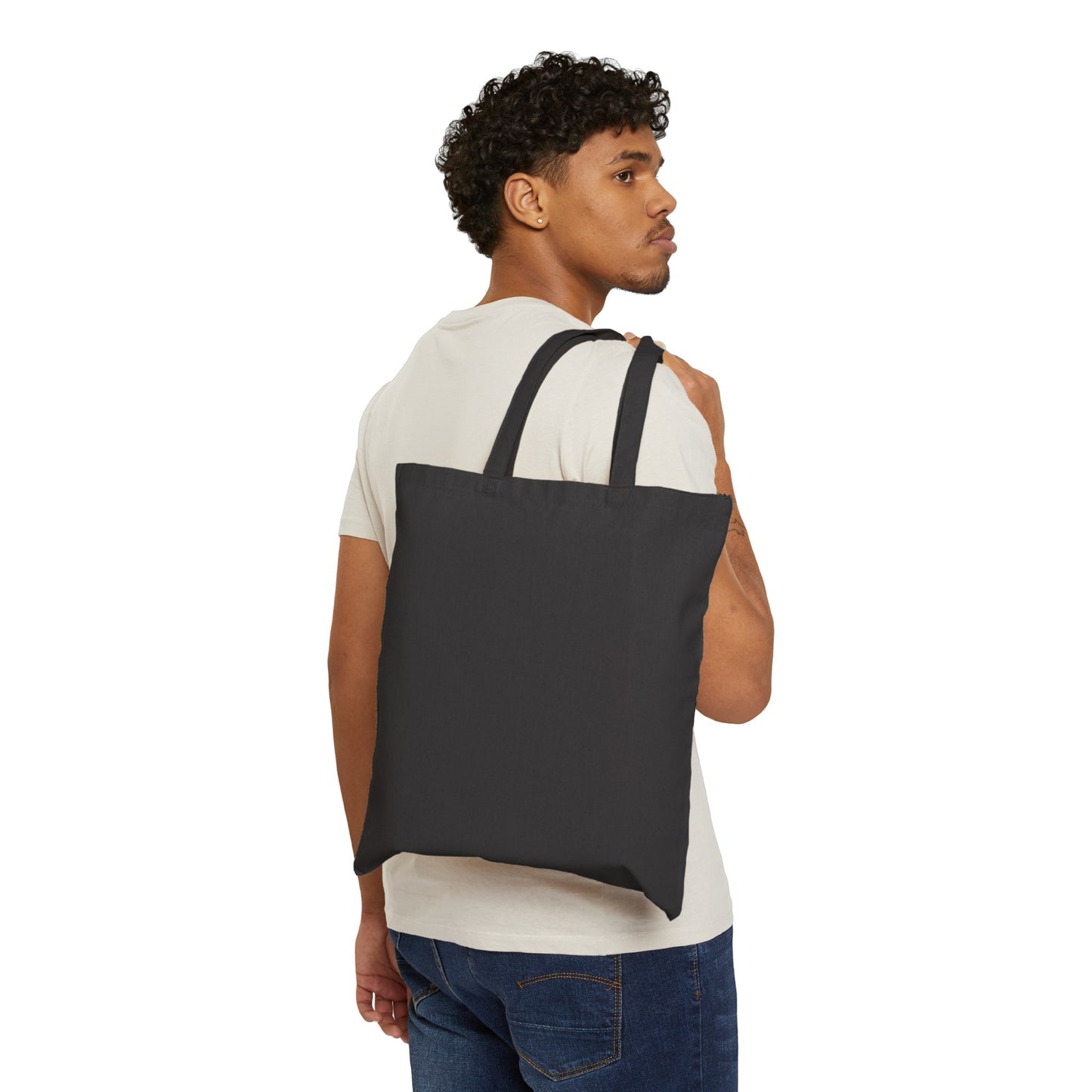 Black and White Floral Cotton Canvas Tote Bag