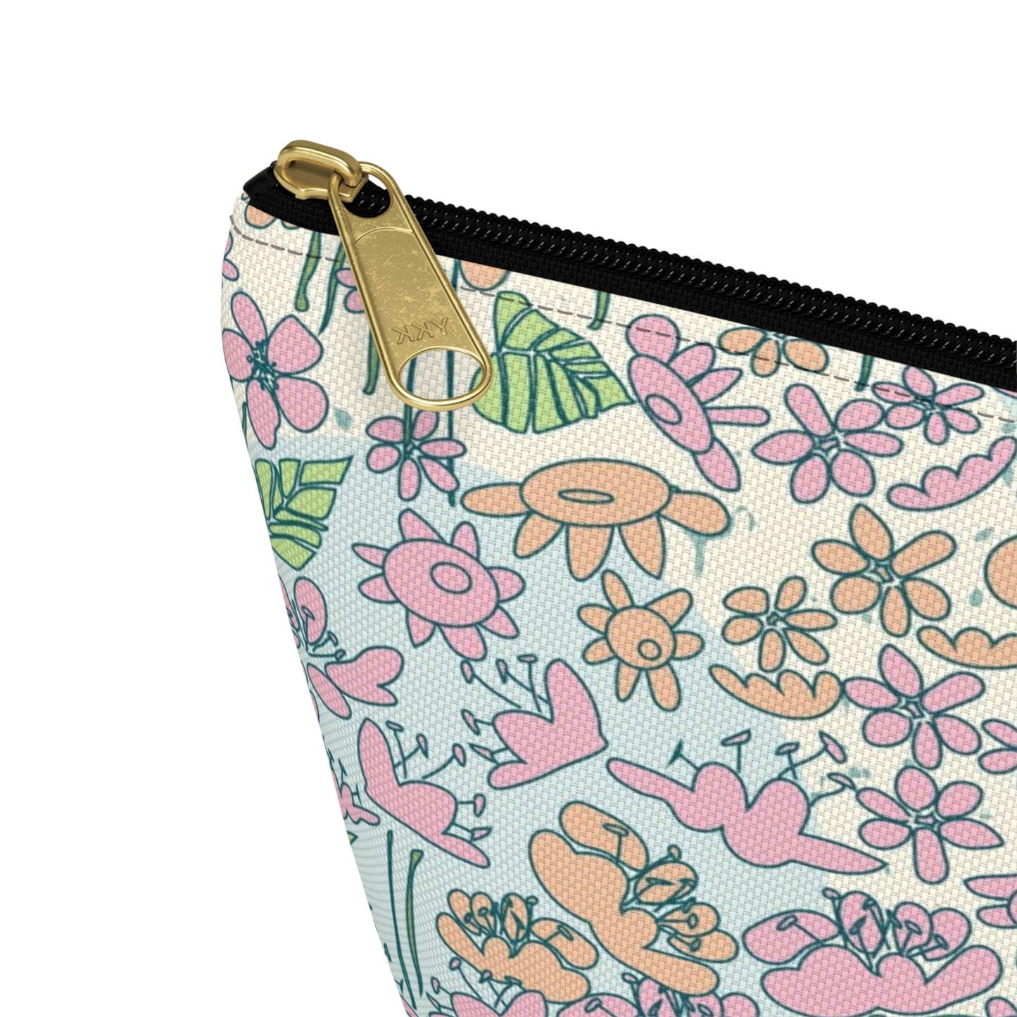 Orange and Pink Flowers on Blue Dot Accessory Pouch w T-bottom