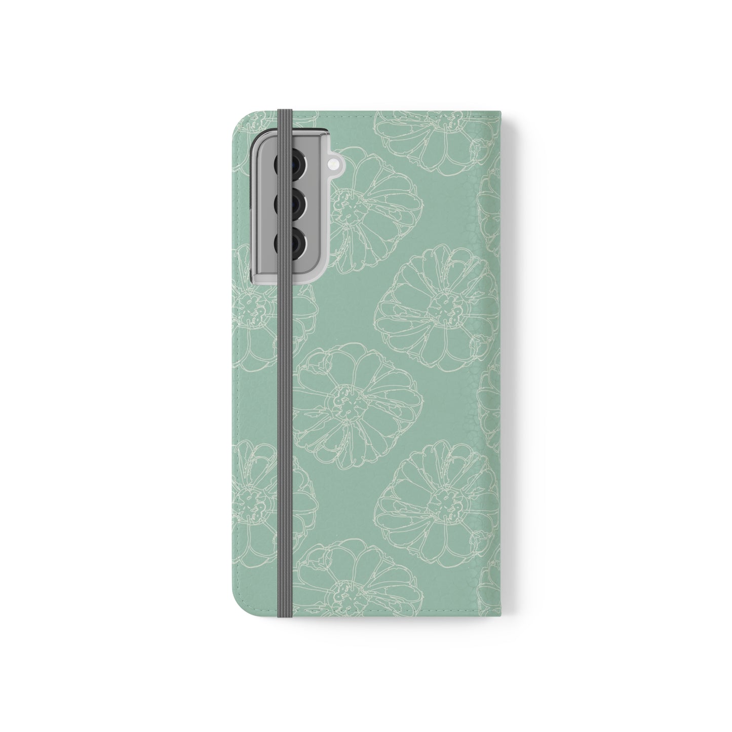 Cream Flower Outline on Aqua Flip Cases for Samsung