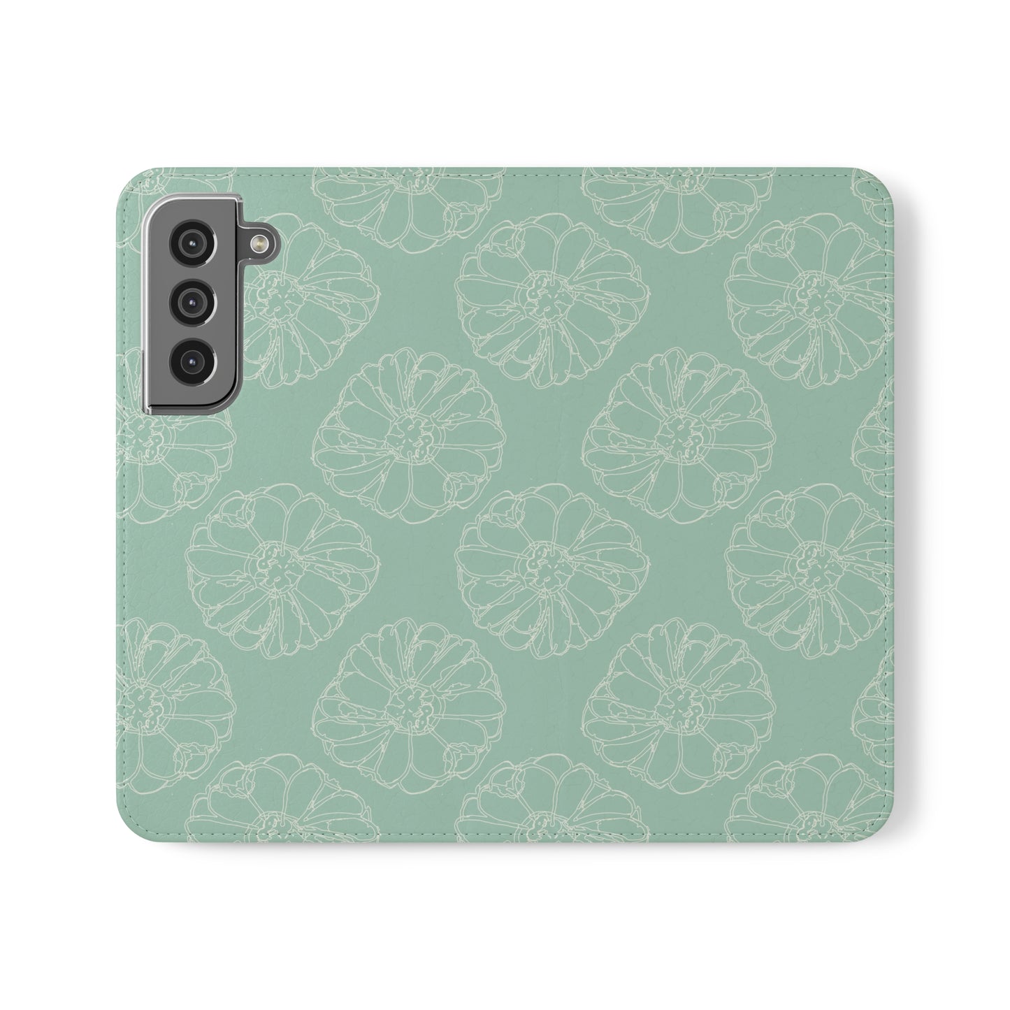 Cream Flower Outline on Aqua Flip Cases for Samsung