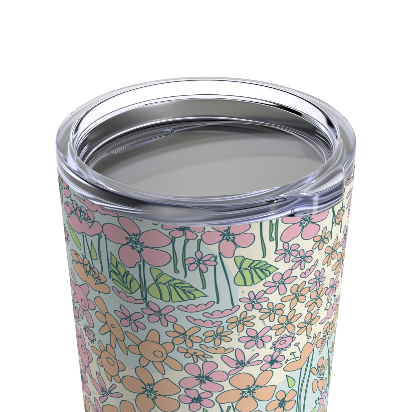 Orange and Pink Flowers on Blue Dot Tumbler 20oz