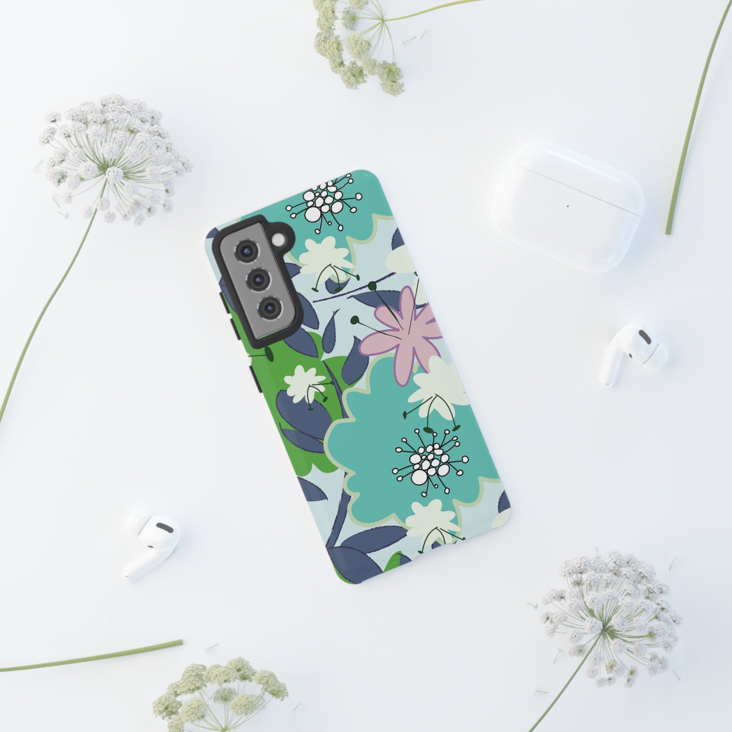 Mid Mod Floral in Blue and Green Tough Cases