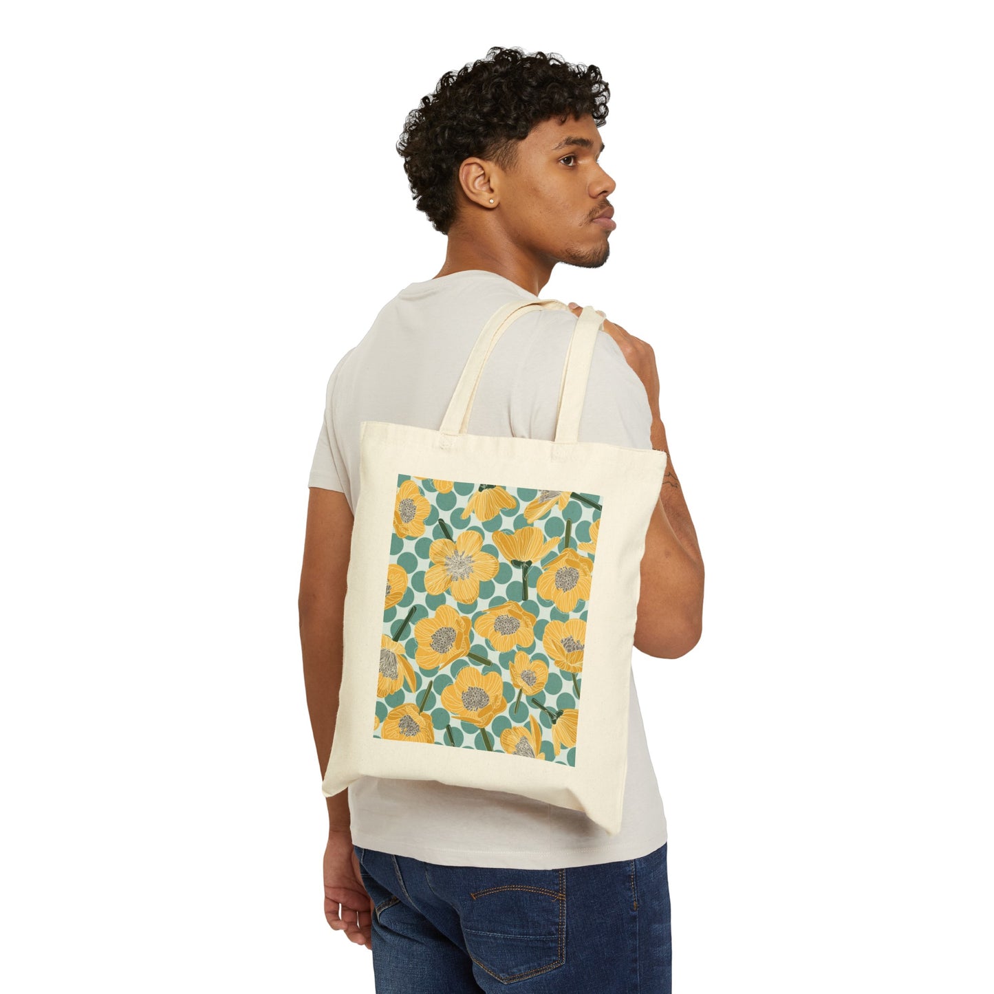 Buttercups and Polka Dots Cotton Canvas Tote Bag