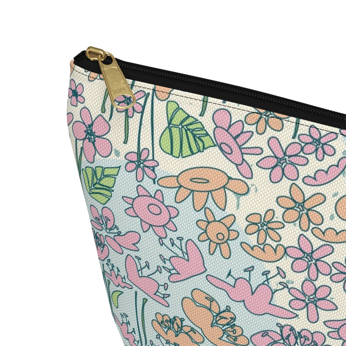 Orange and Pink Flowers on Blue Dot Accessory Pouch w T-bottom