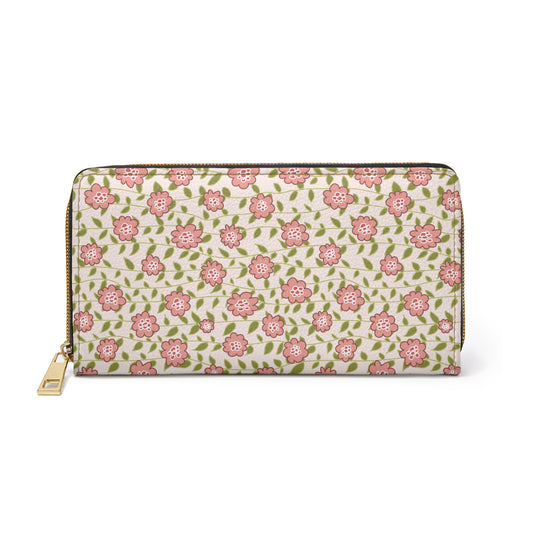 Coral Flowers on Cream Zipper Wallet