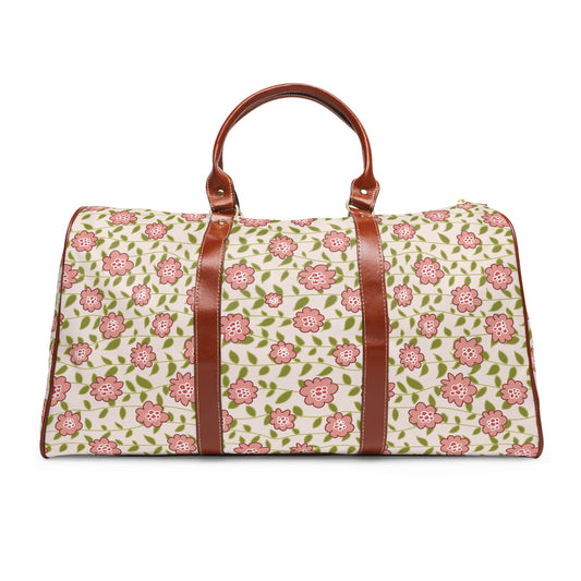 Coral Flowers on Cream Waterproof Travel Bag