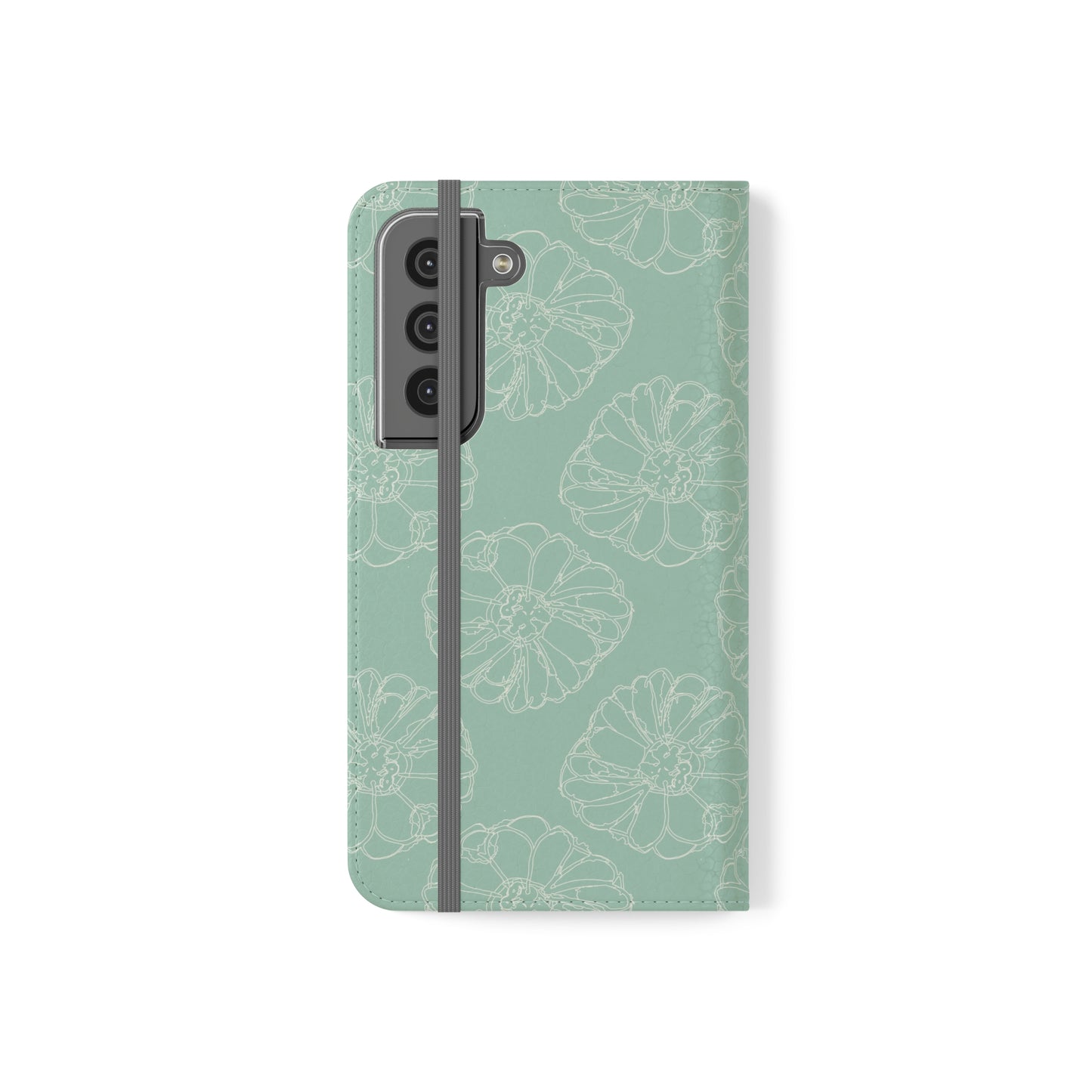 Cream Flower Outline on Aqua Flip Cases for Samsung