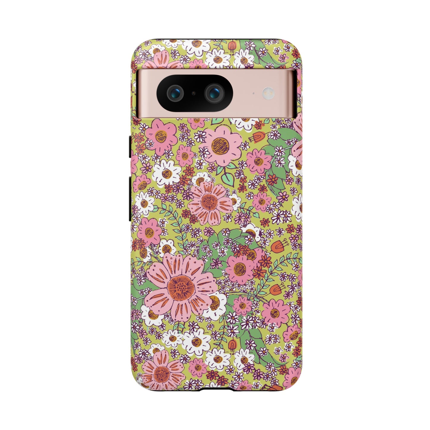 Cheerful Watercolor Flowers in Bright Green Tough Cases for Google Pixel