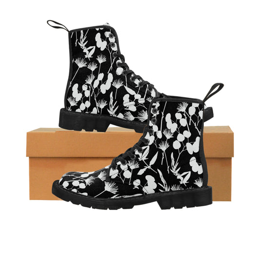 Black and White Floral Women's Canvas Boots