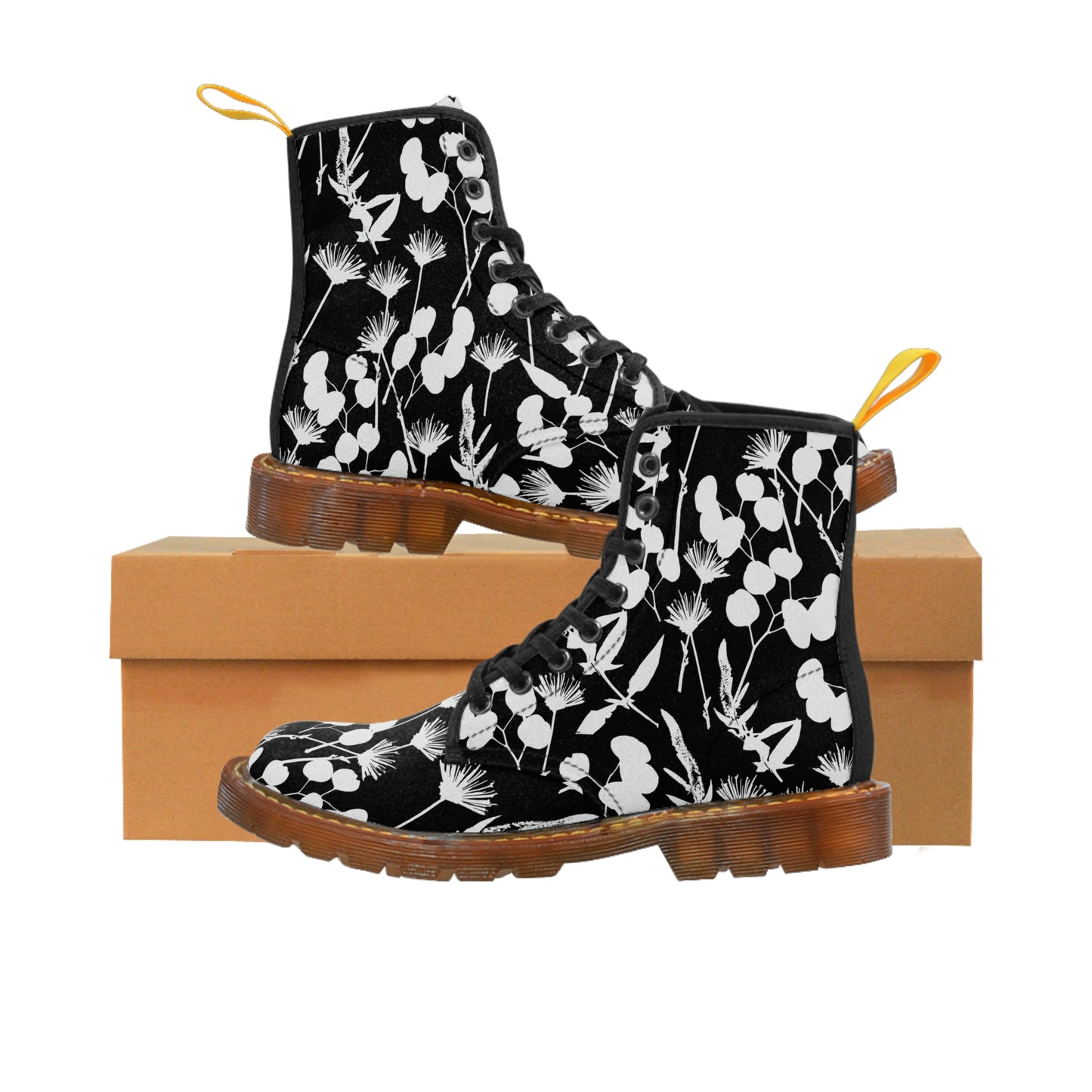 Black and White Floral Women's Canvas Boots