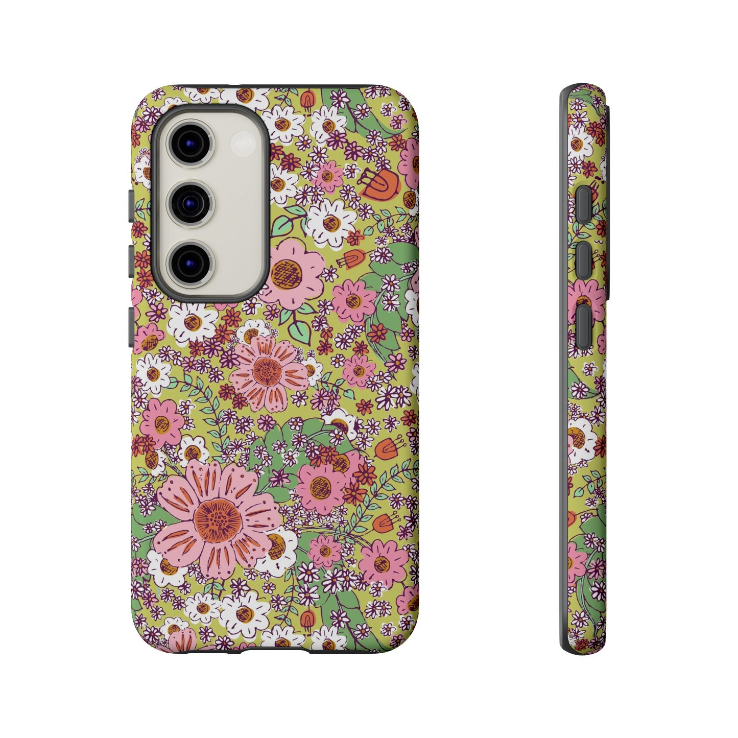 Cheerful Watercolor Flowers on Bright Green Tough Cases for Google Pixel