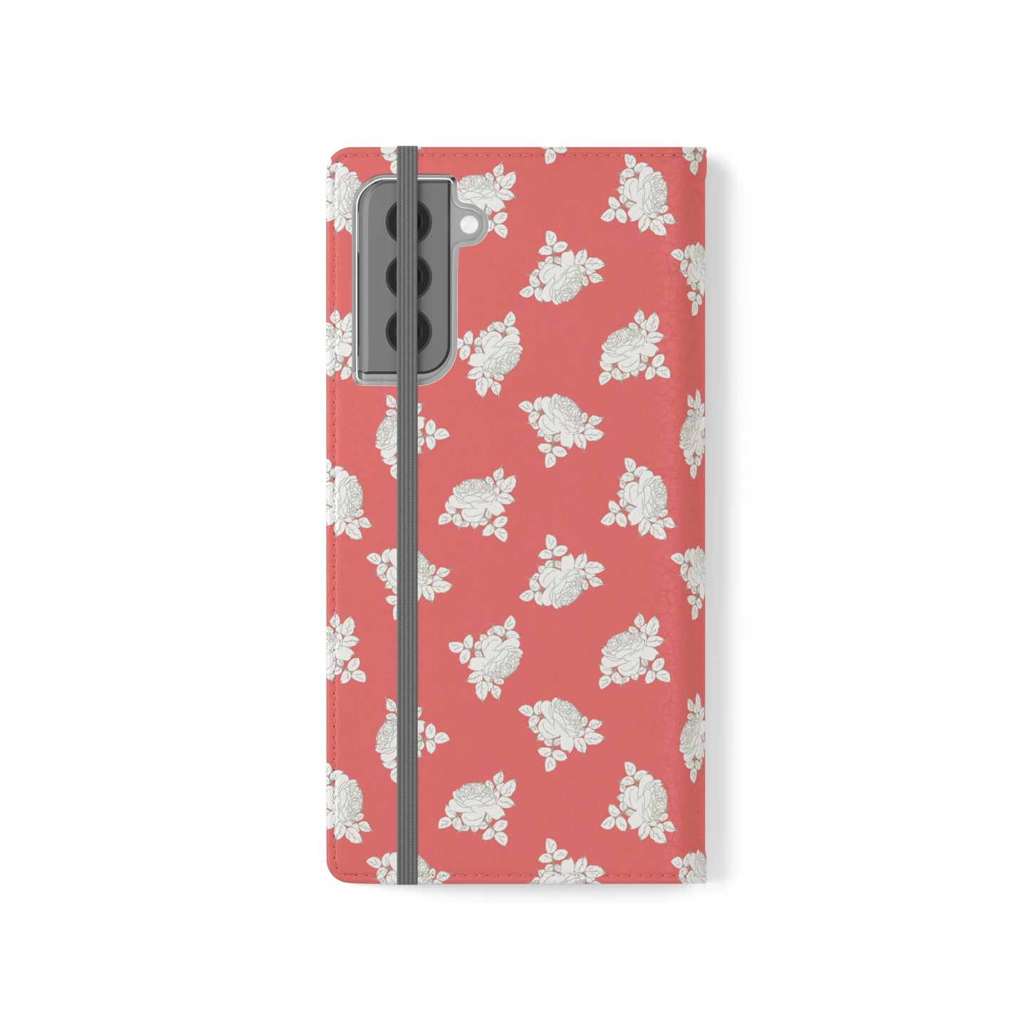 Cream Roses on Bright Coral Flip Cases for Samsung