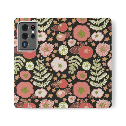 Coral Flowers on Black Flip Cases for Samsung