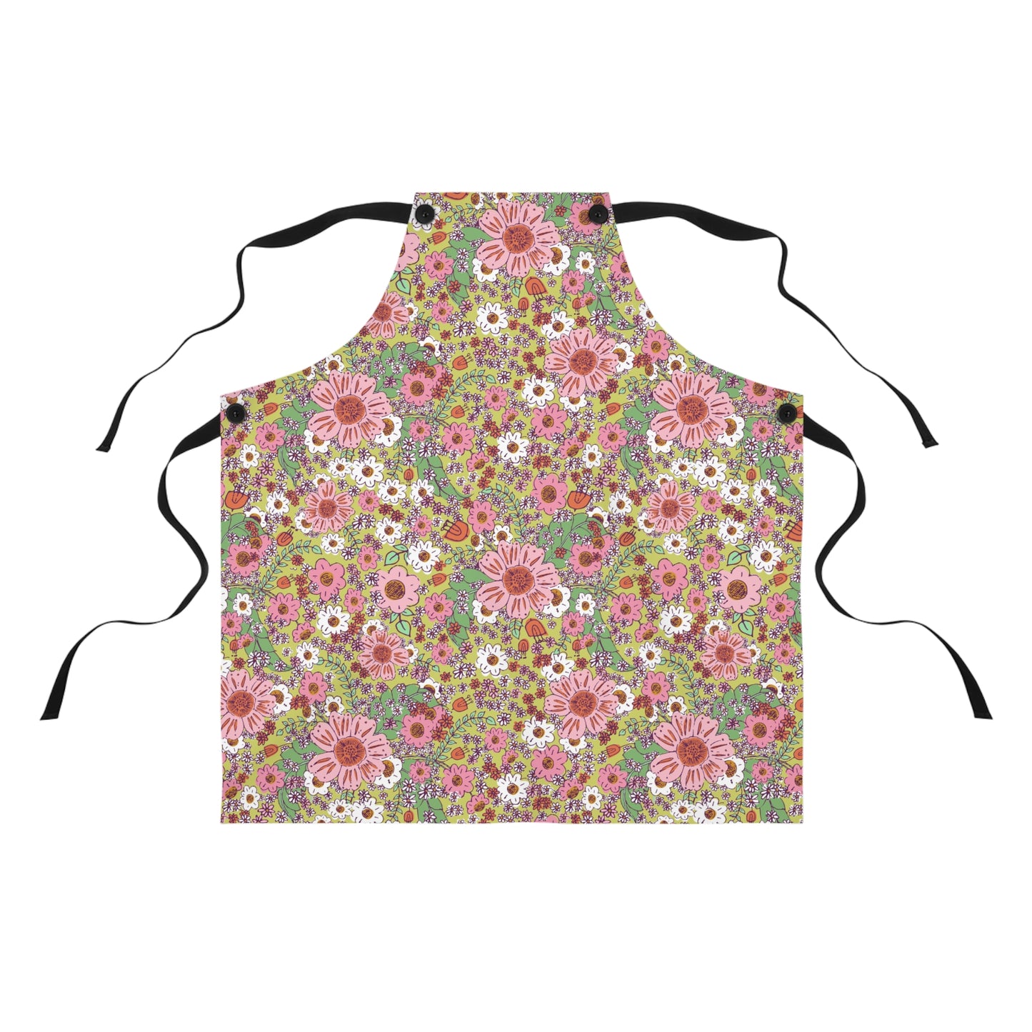 Cheerful Watercolor Flowers on Bright Green Apron