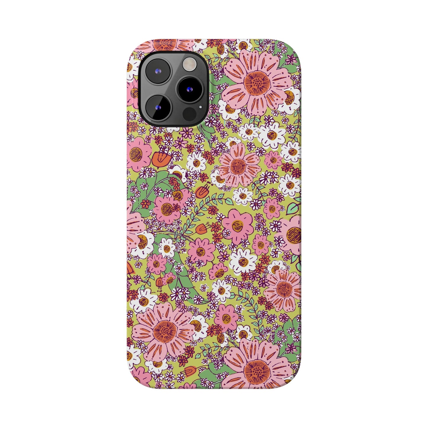 Cheerful Watercolor Flowers on Bright Green Slim Phone Cases