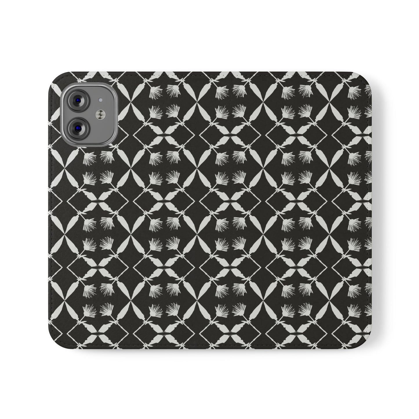 Black and White Floral Flip Cases for iPhone