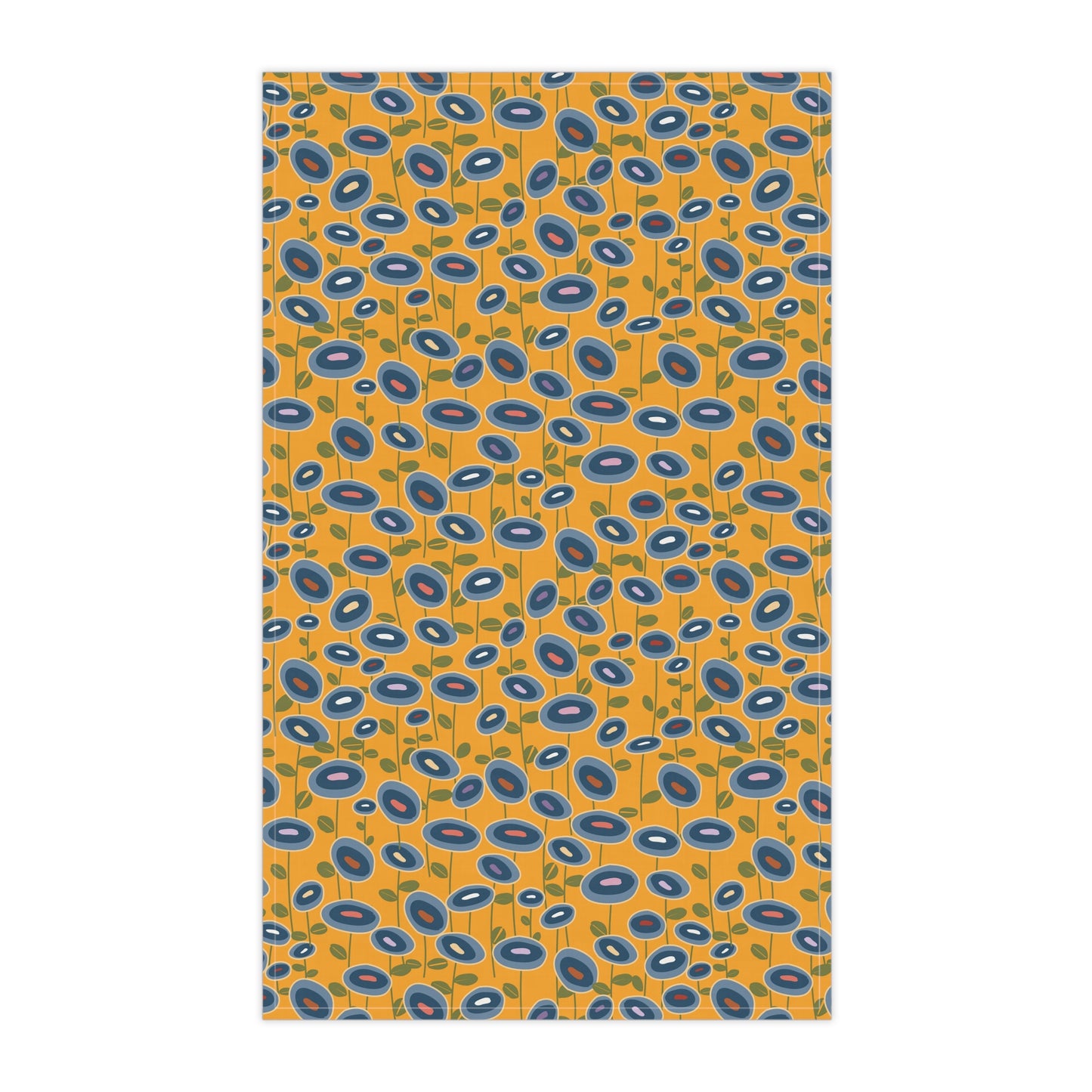 Blue Wildflowers on Bright Yellow Kitchen Towel