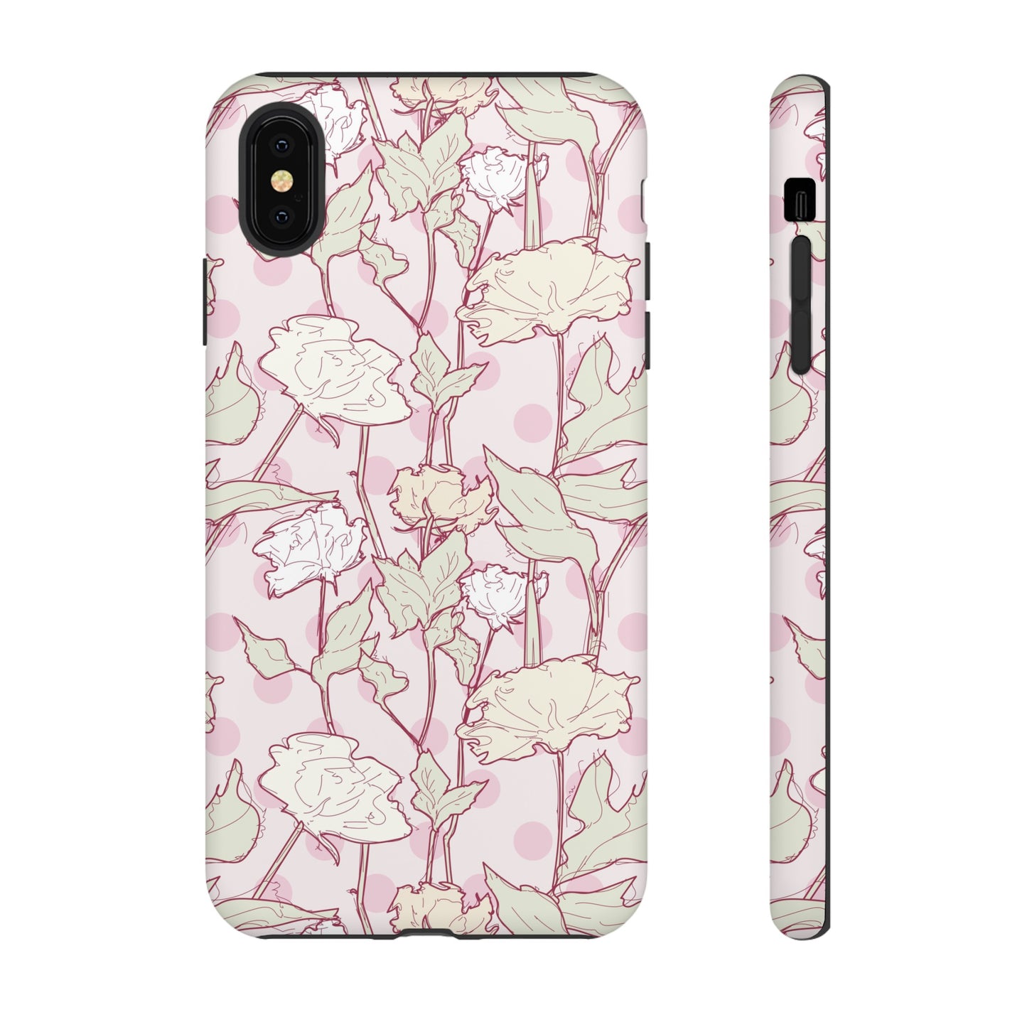 Roses and Dots in Pink Tough Cases for iPhone