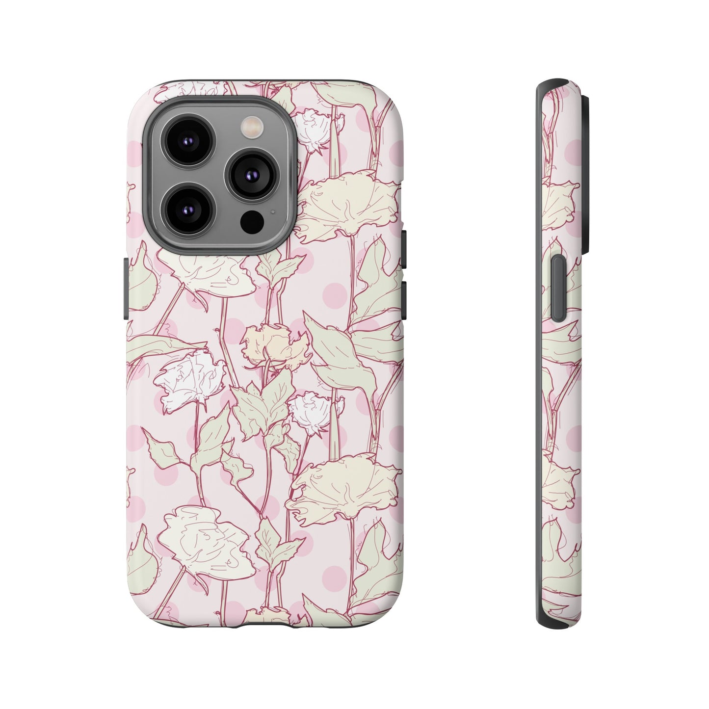 Roses and Dots in Pink Tough Cases for iPhone