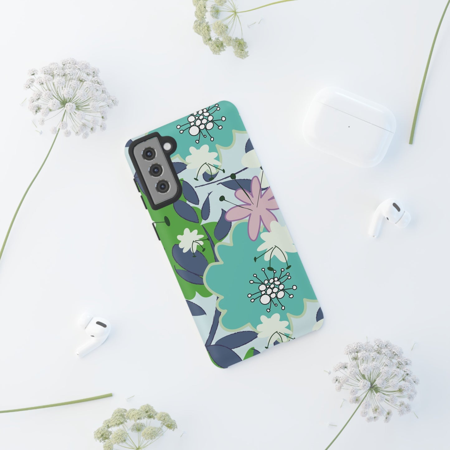 Mid Mod Floral in Blue and Green Tough Cases