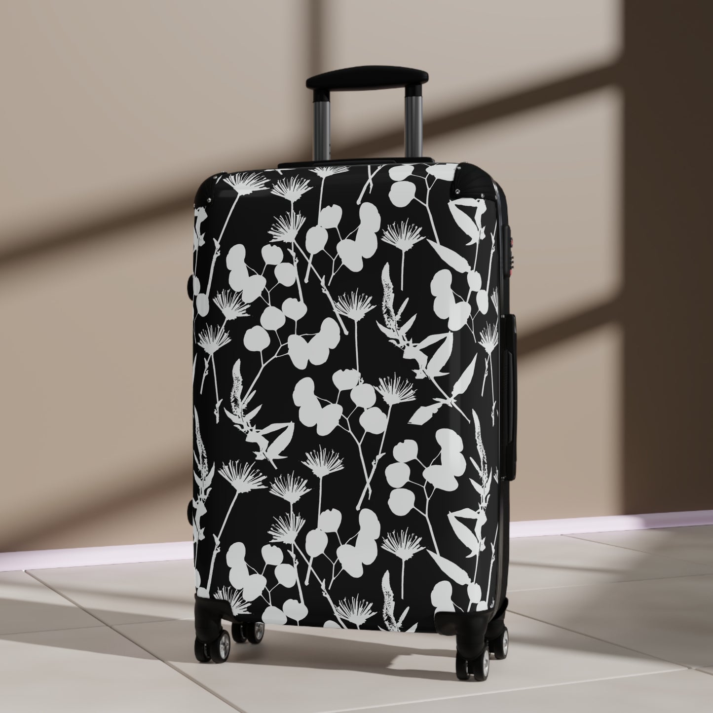 Black and White Floral Suitcase