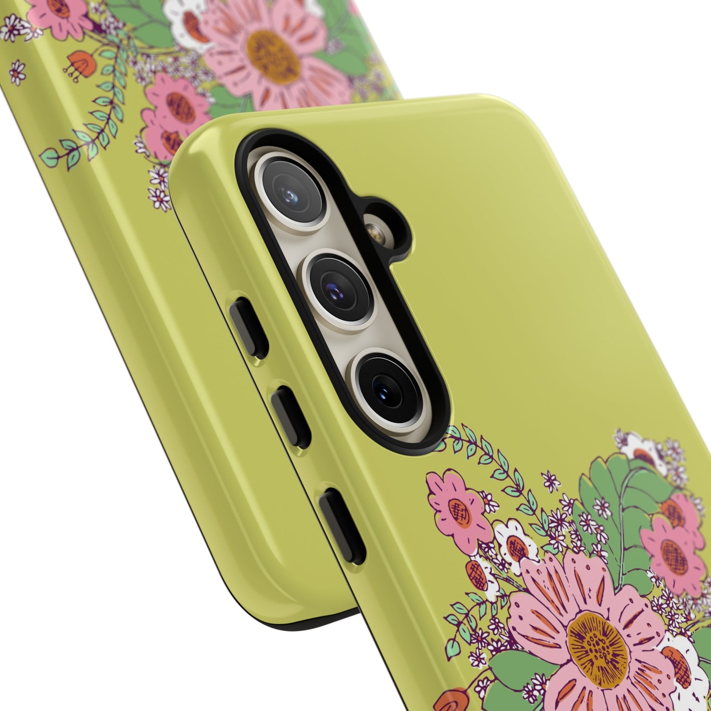 Cheerful Watercolor Flowers in Vase on Bright Green Tough Cases for Samsung