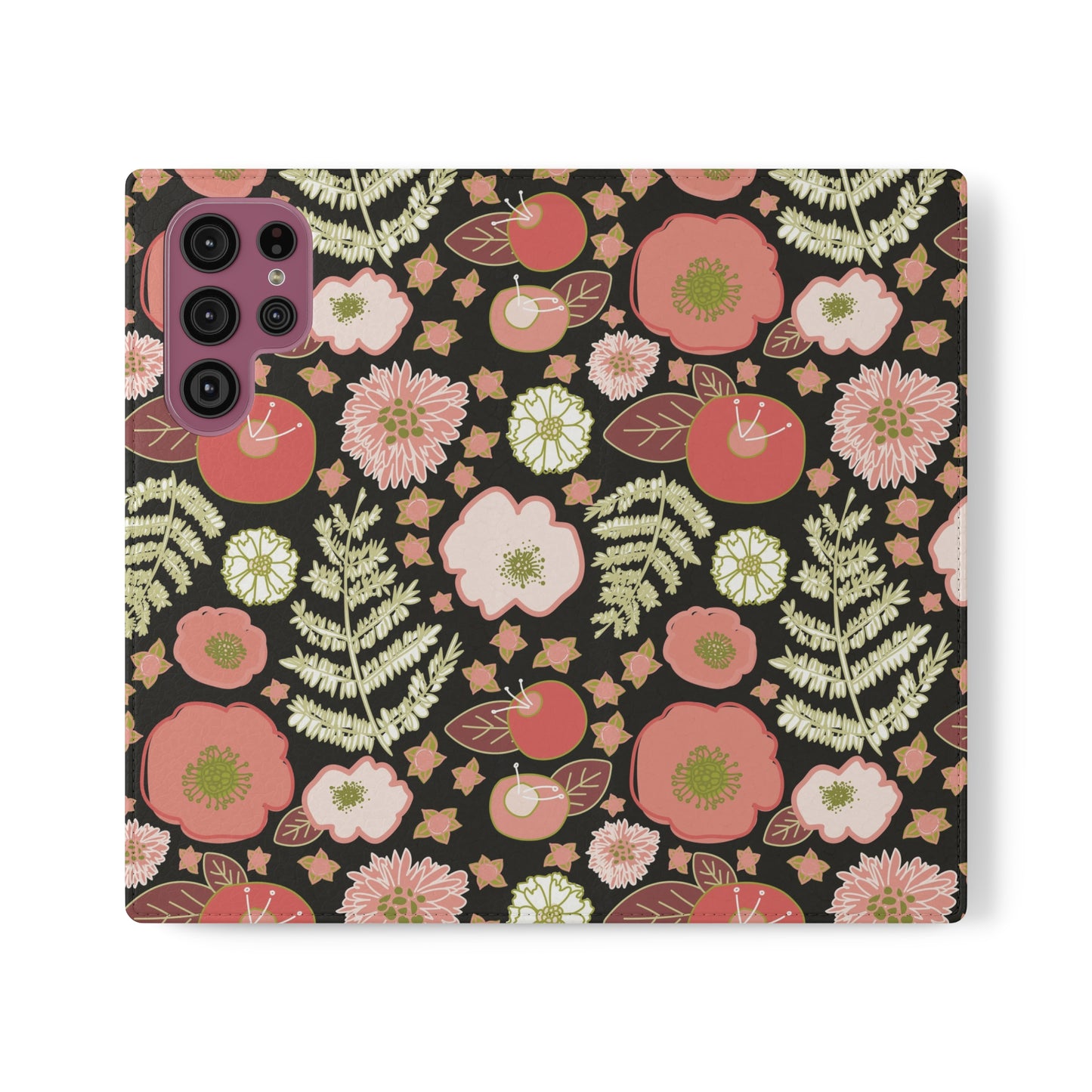 Coral Flowers on Black Flip Cases for Samsung