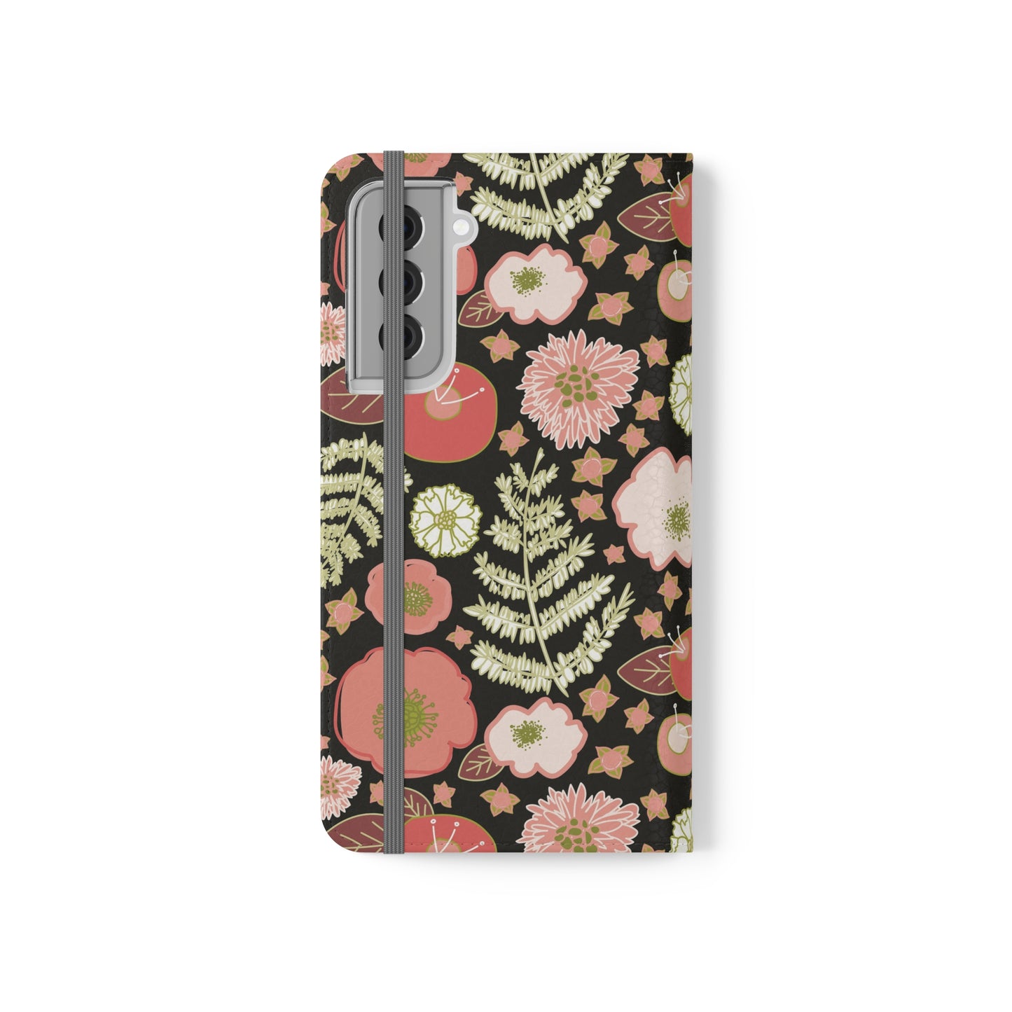 Coral Flowers on Black Flip Cases for Samsung