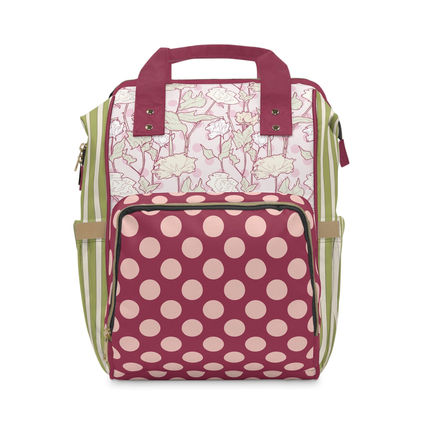 Roses and Dots in Pink Multifunctional Diaper Backpack