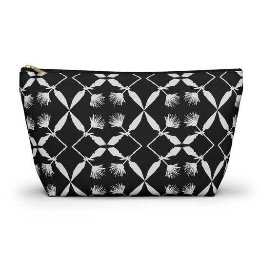 Black and White Floral Accessory Pouch w T-bottom