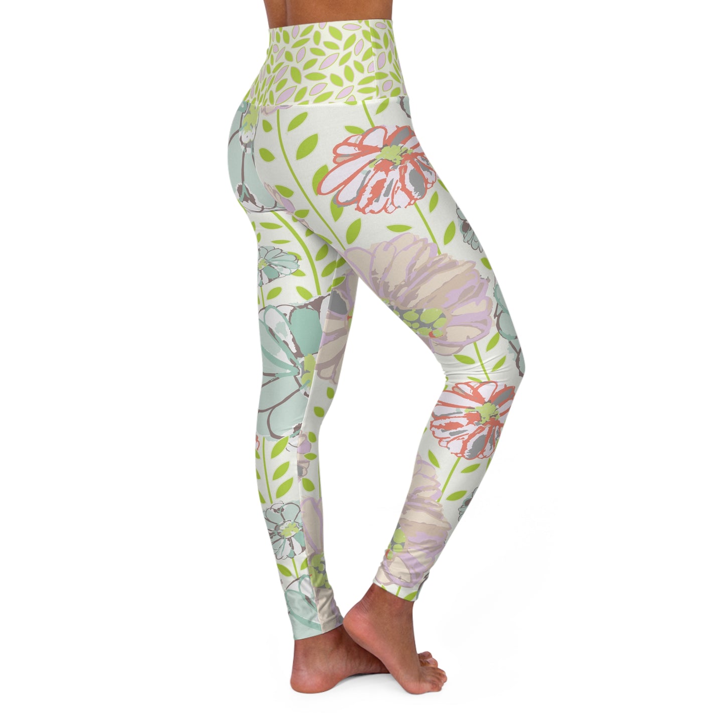 Soft Watercolor Floral High Waisted Yoga Leggings