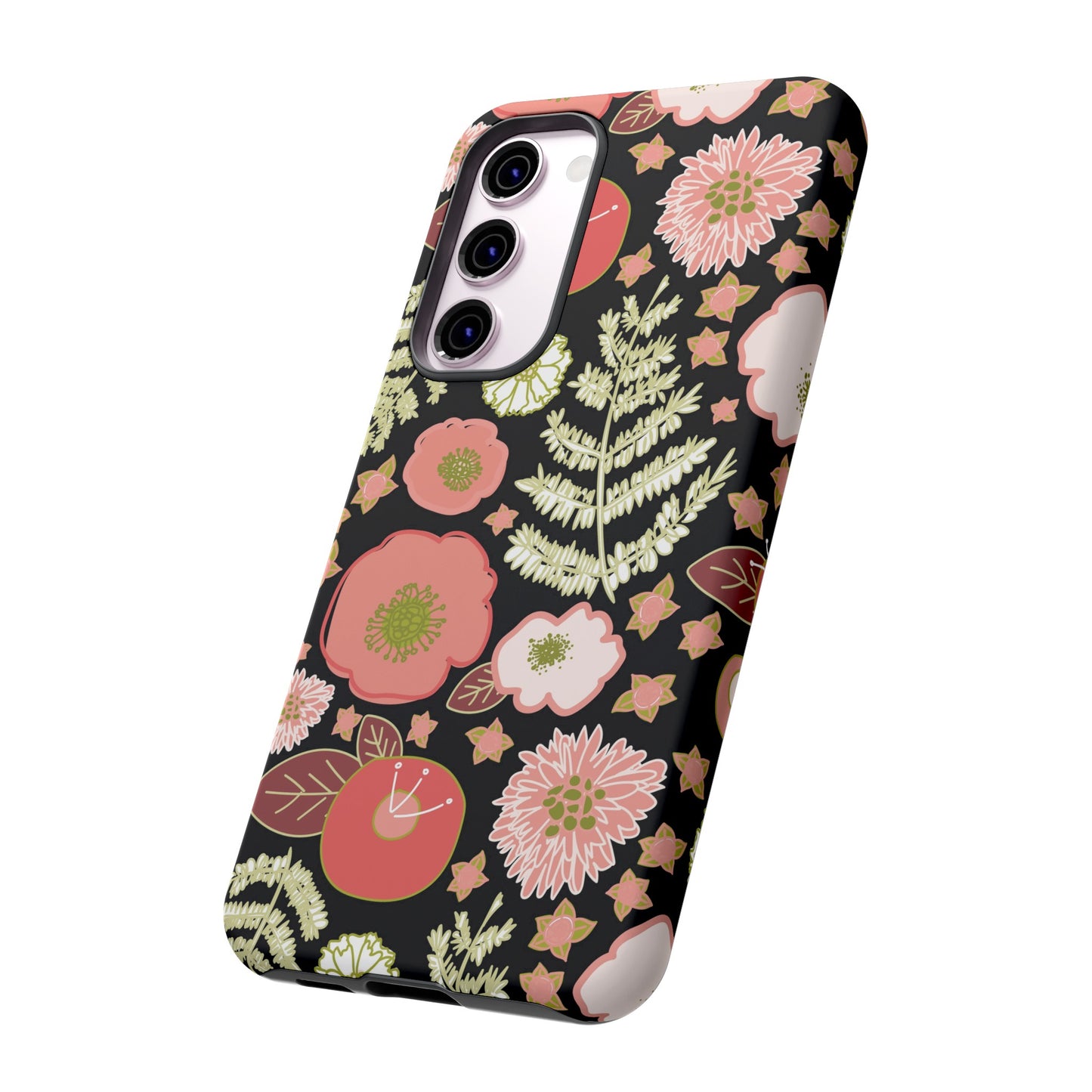 Coral Flowers on Black Tough Cases for Samsung