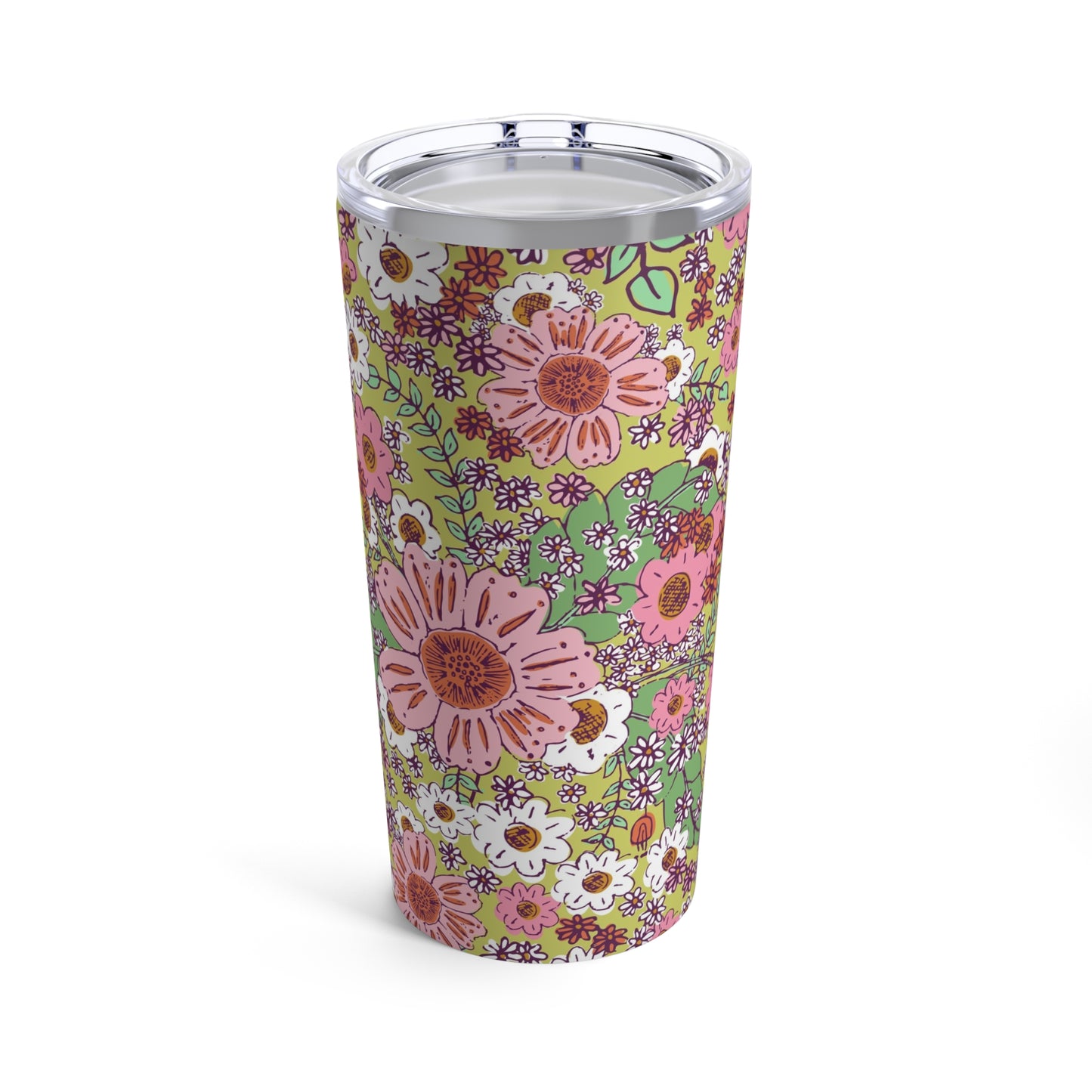 Cheerful Watercolor Flowers on Bright Green Tumbler 20oz