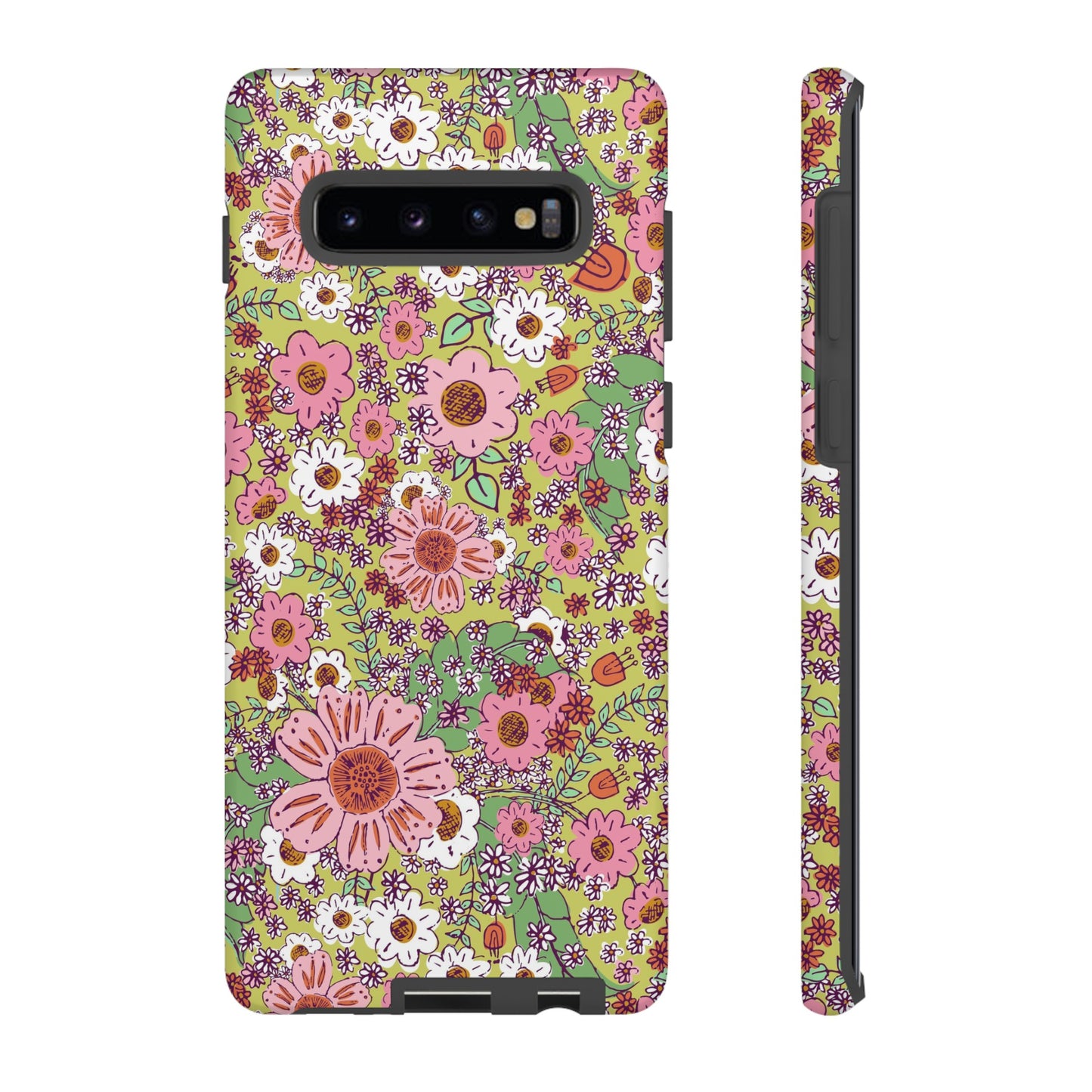 Cheerful Watercolor Flowers on Bright Green Tough Cases for Google Pixel