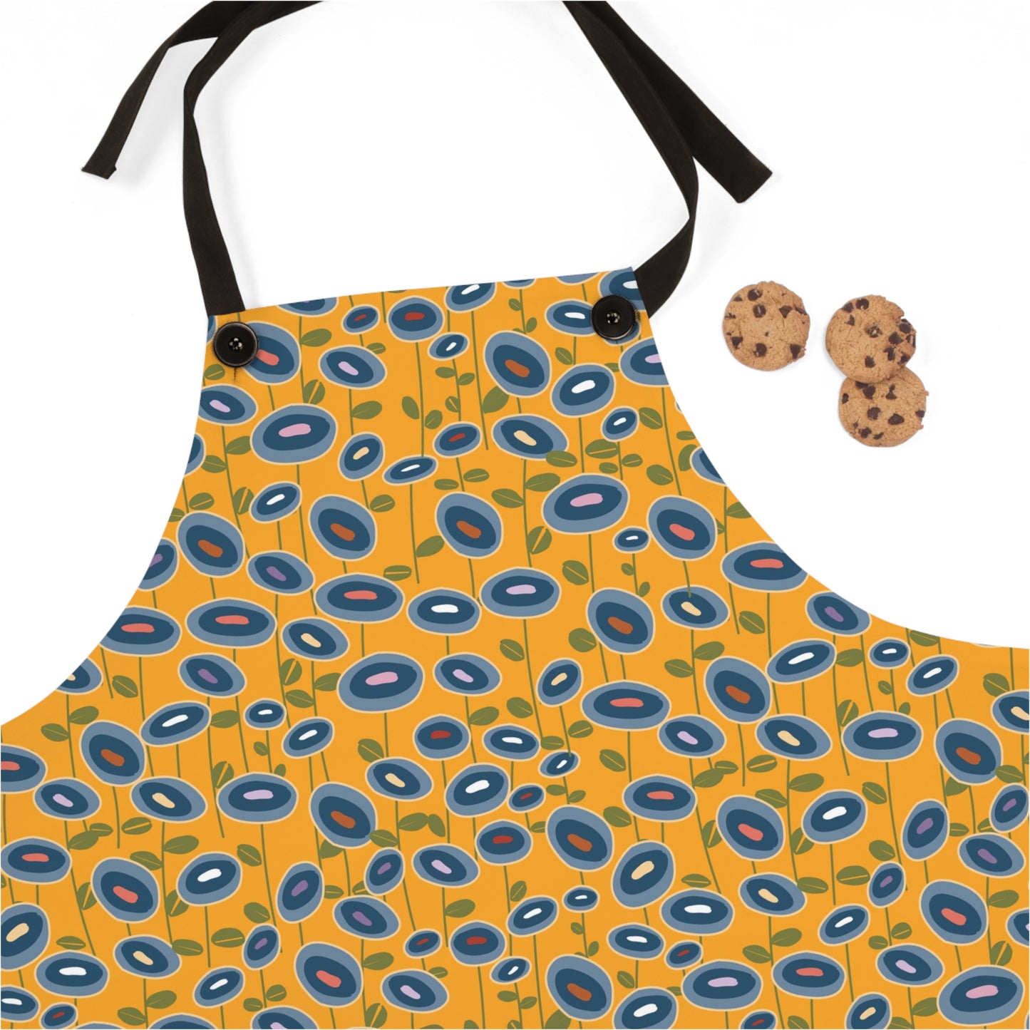 Blue Wildflowers on Bright Yellow Apron